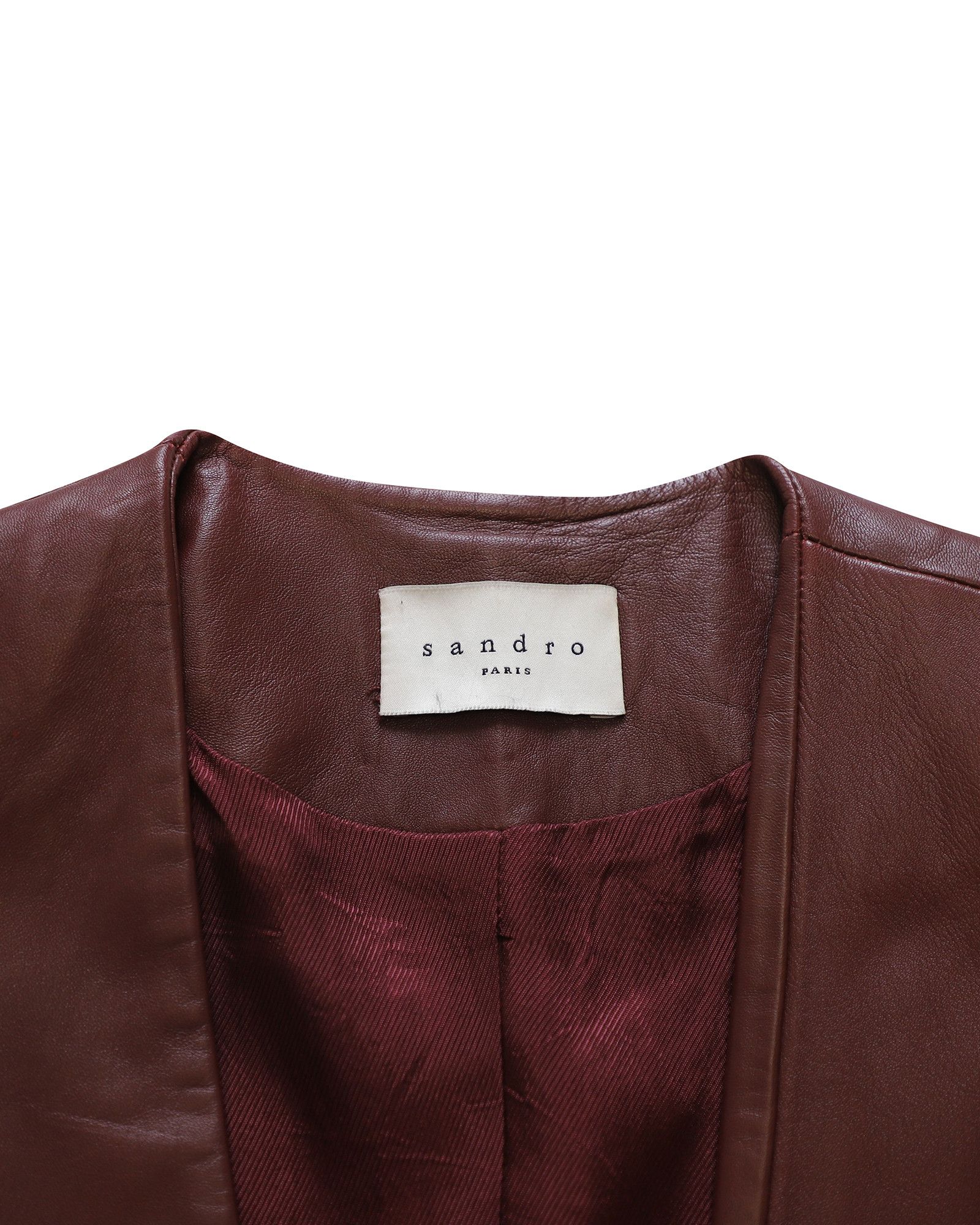 Sandro Sandro Paris Zipper Trim Jacket in Burgundy Leather Size XXS / US 00 / IT 34 - 6 Thumbnail
