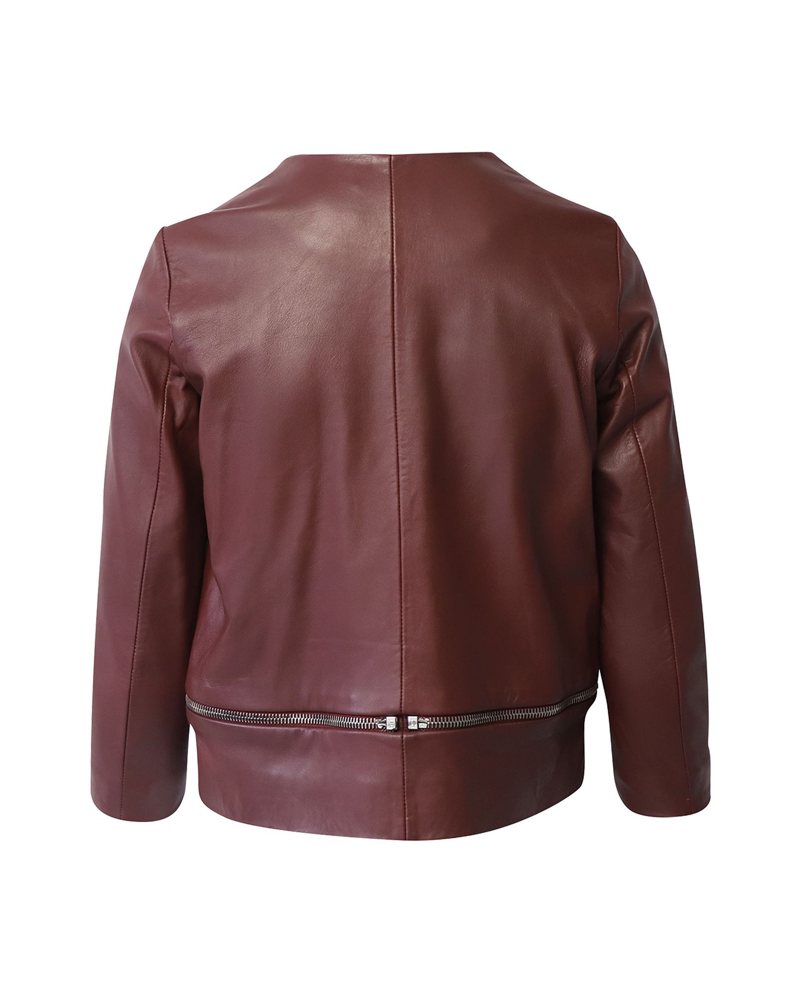 Sandro Sandro Paris Zipper Trim Jacket in Burgundy Leather Size XXS / US 00 / IT 34 - 3 Thumbnail