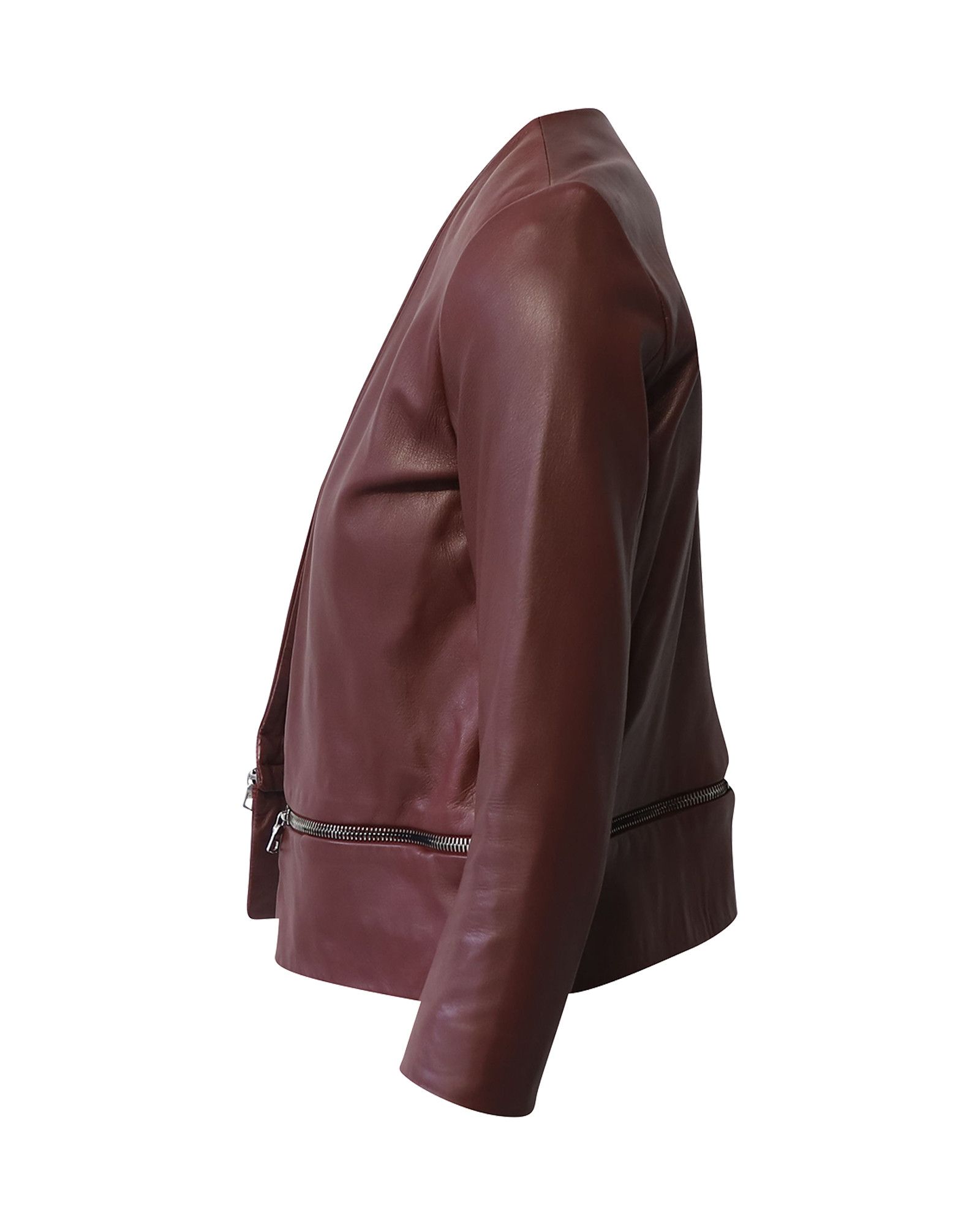 Sandro Sandro Paris Zipper Trim Jacket in Burgundy Leather Size XXS / US 00 / IT 34 - 2 Thumbnail