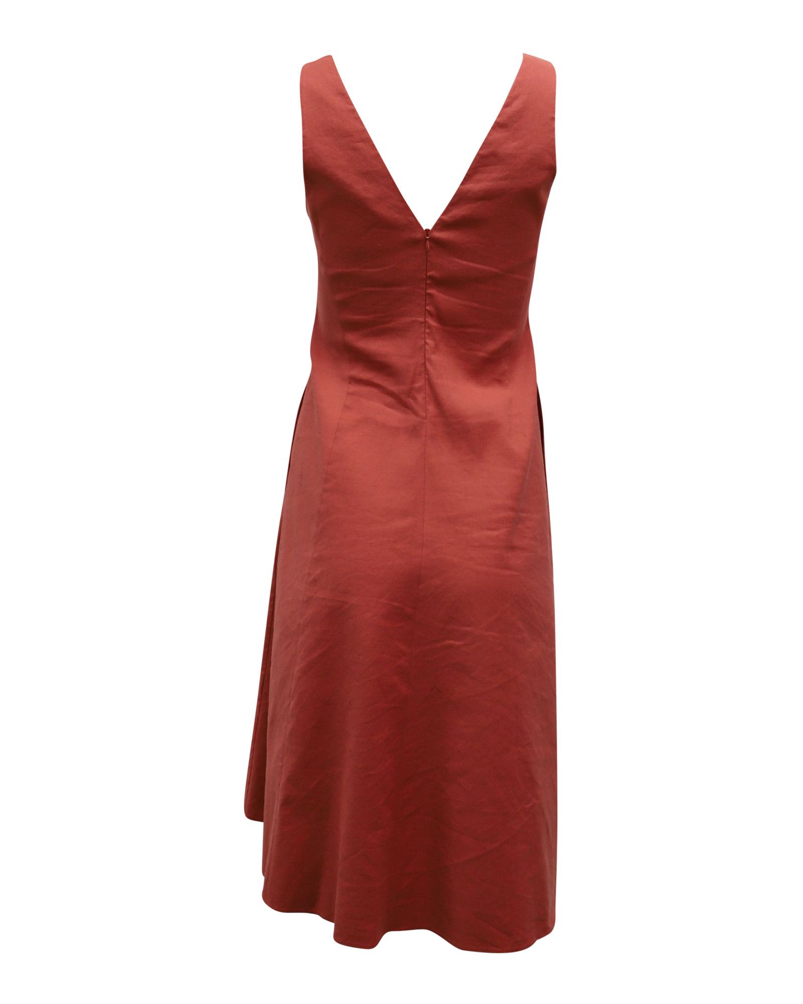 Theory Theory Slip V-neck Midi Dress in Red Orange Linen Size XS / US 0-2 / IT 36-38 - 3 Thumbnail