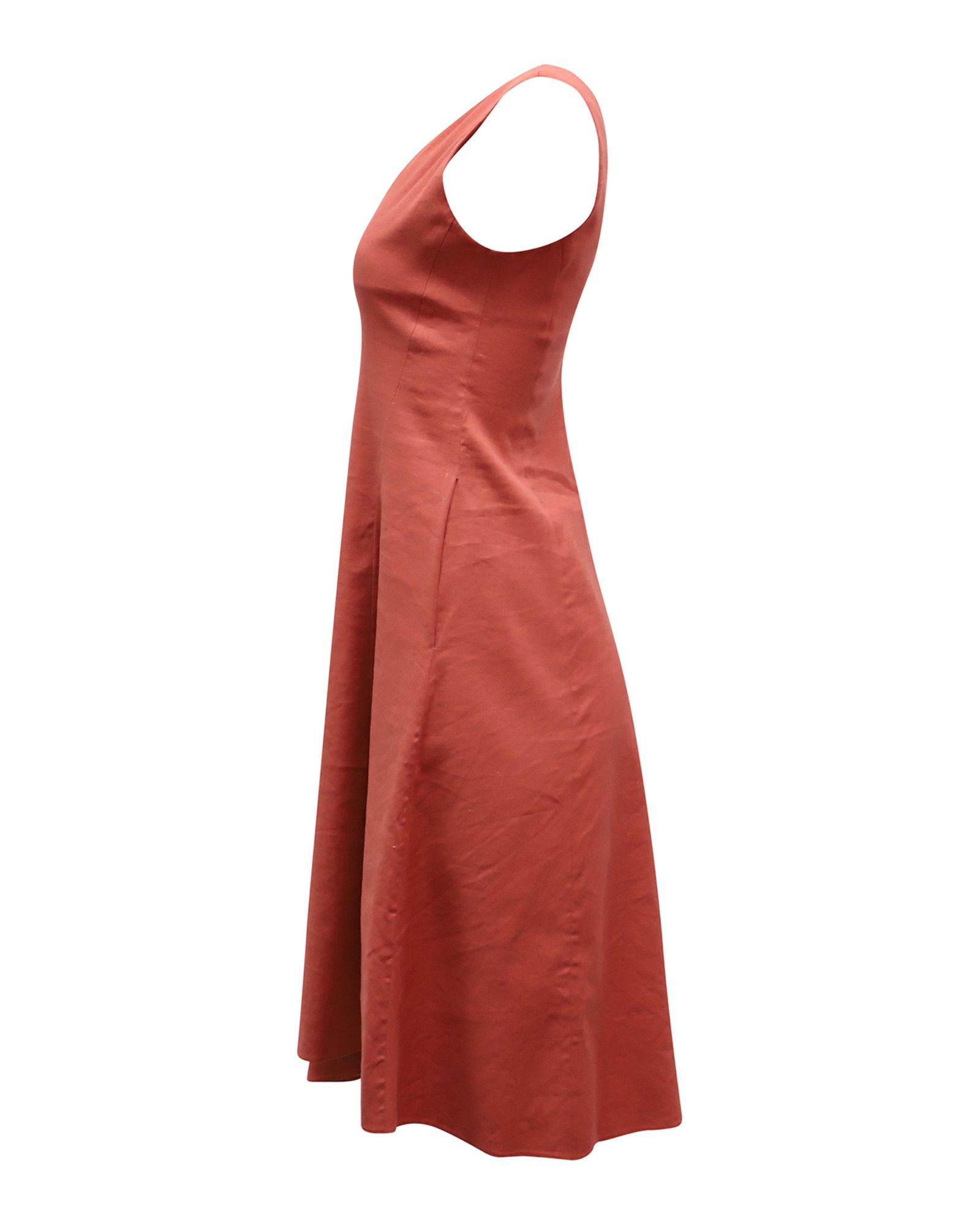 Theory Theory Slip V-neck Midi Dress in Red Orange Linen Size XS / US 0-2 / IT 36-38 - 2 Thumbnail