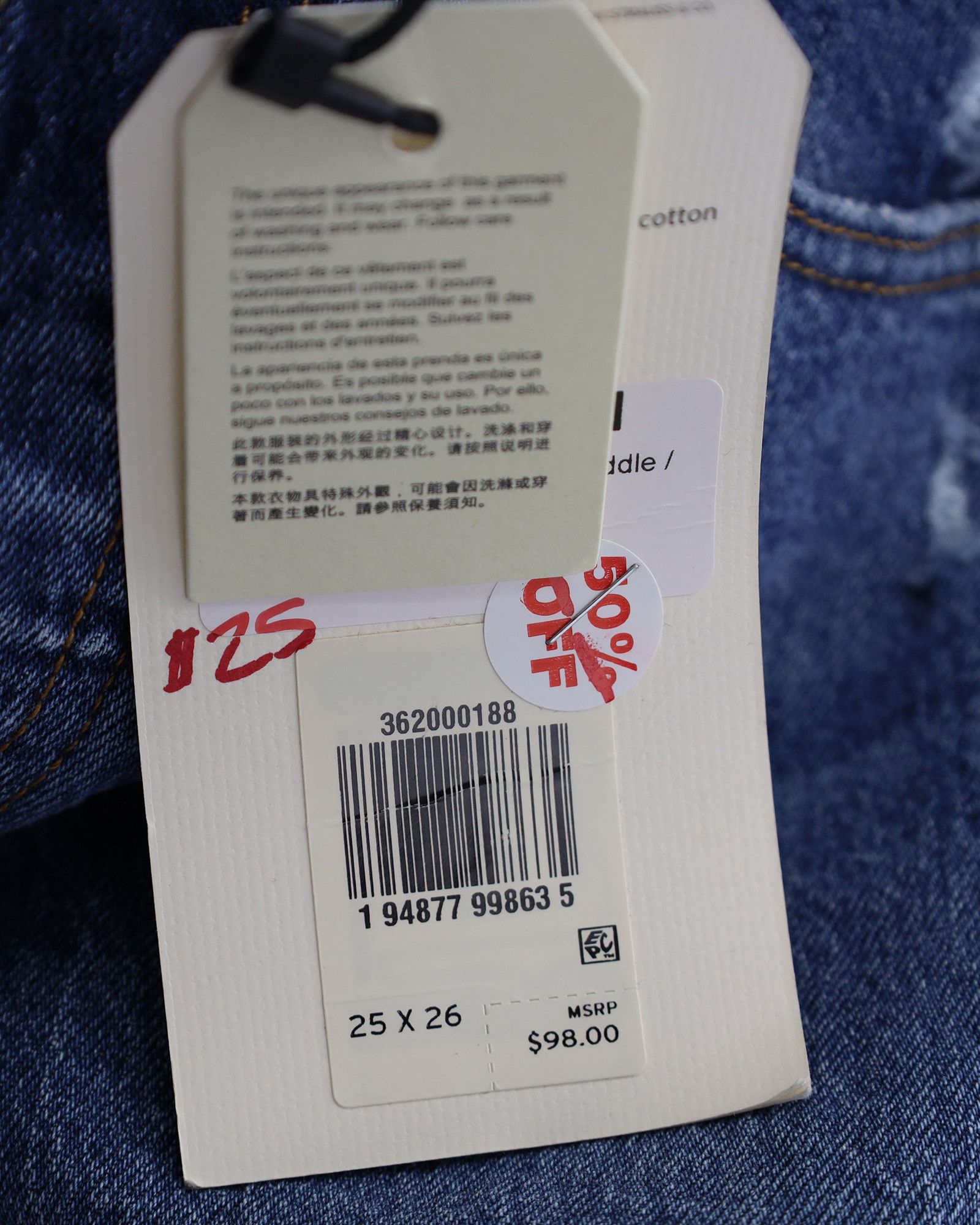 Levi's Levi's 501 Original Distressed Cropped Dark Wash Jeans in Bl Size 25" / US 0 / IT 36 - 6 Thumbnail