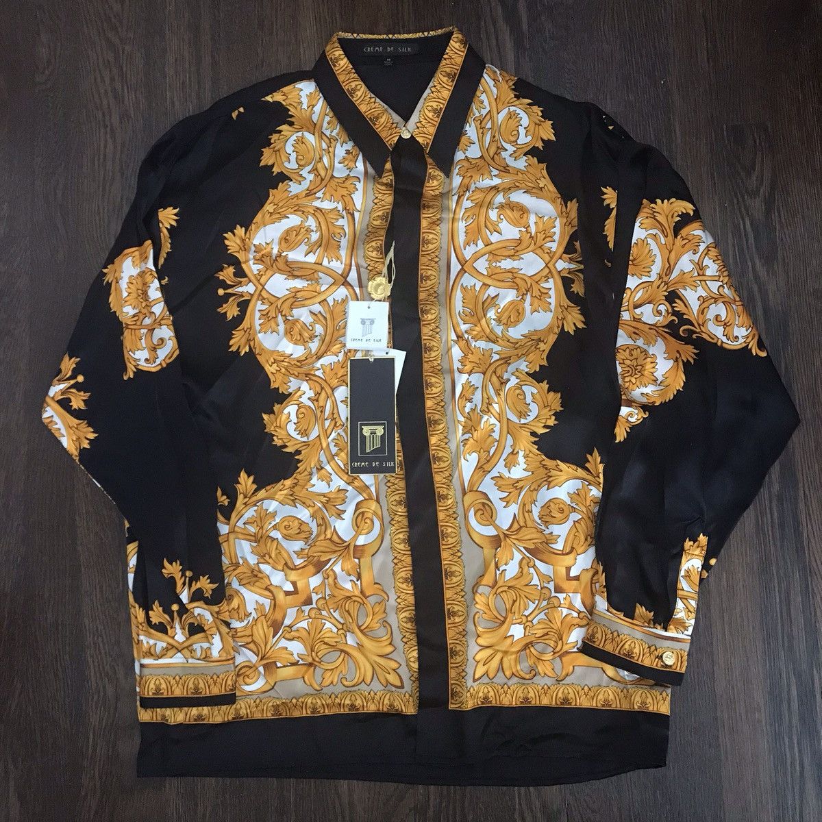 Vintage Creme De Silk Versace style button up 100% Silk