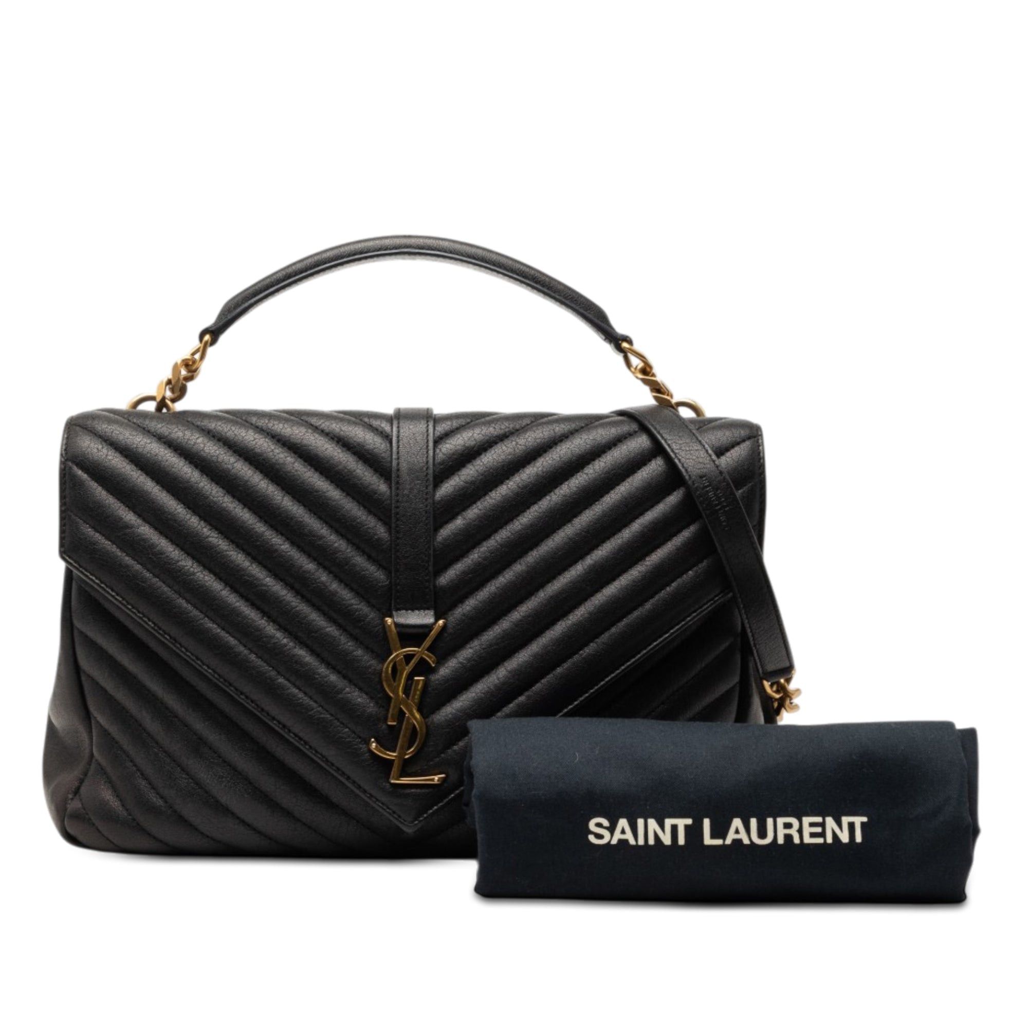 Saint Laurent Paris Large Chevron Sheepskin Monogram College Satchel Size ONE SIZE - 8 Thumbnail