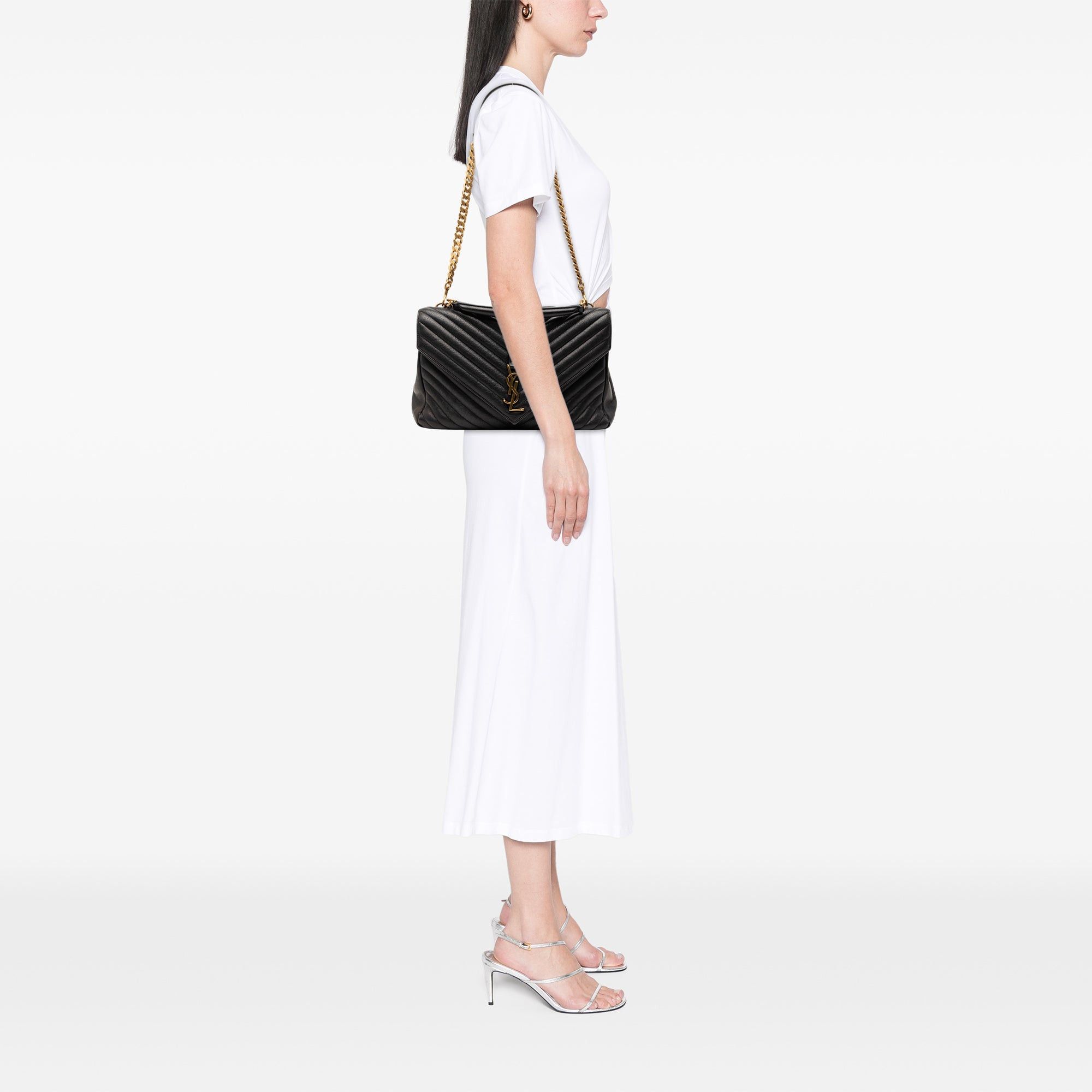 Saint Laurent Paris Large Chevron Sheepskin Monogram College Satchel Size ONE SIZE - 7 Thumbnail