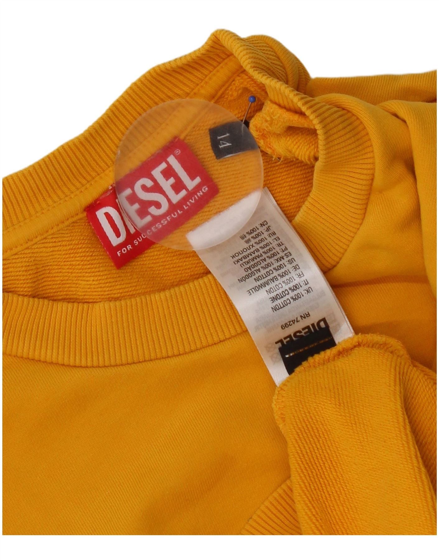 Diesel Womens Graphic Sweatshirt Jumper UK 14 Medium Yellow Cotton Size S / US 4 / IT 40 - 4 Thumbnail