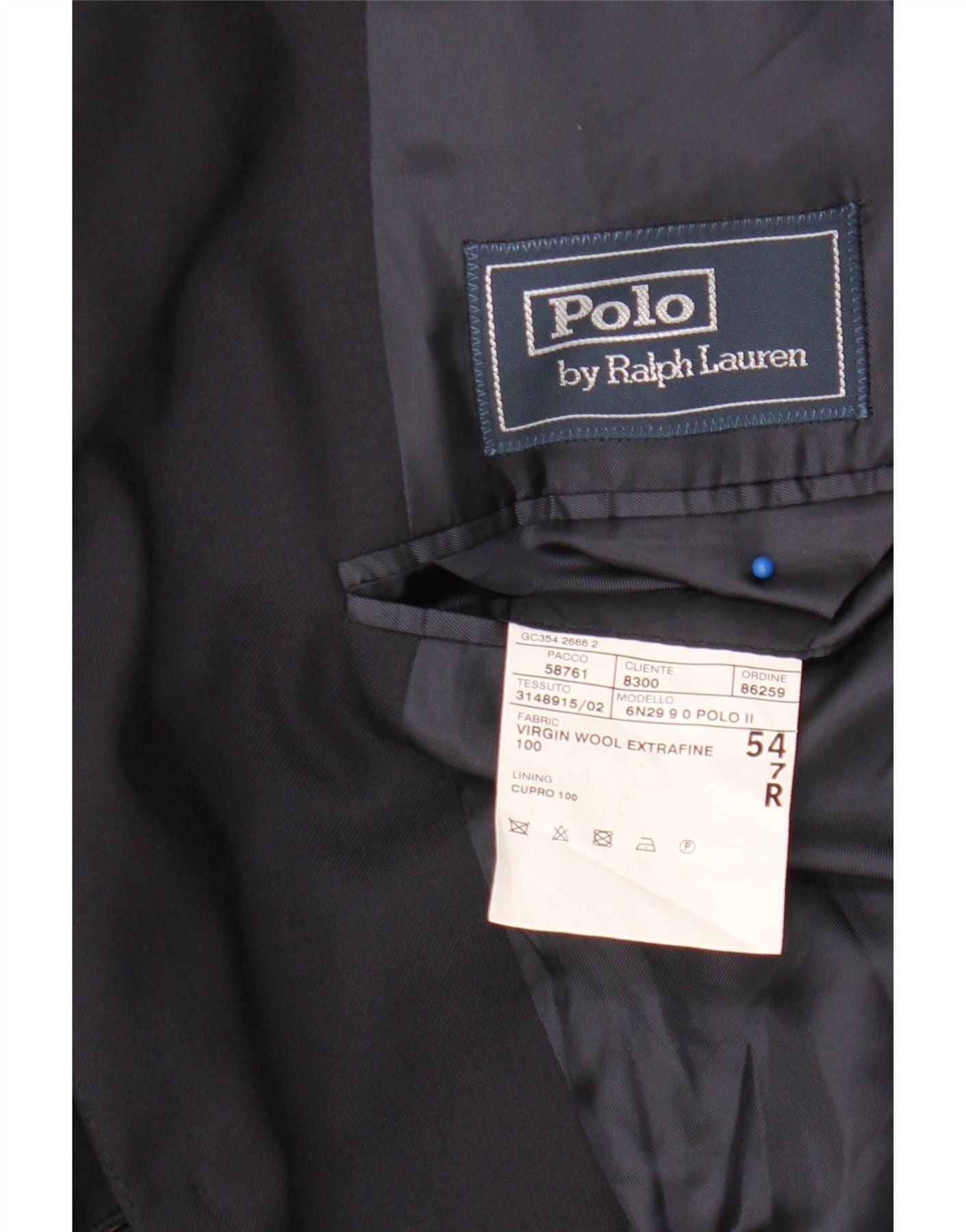 Polo Ralph Lauren Mens 2 Button Blazer Jacket IT 54 XL Navy Blue Wool Size US XS / EU 42 / 0 - 4 Thumbnail