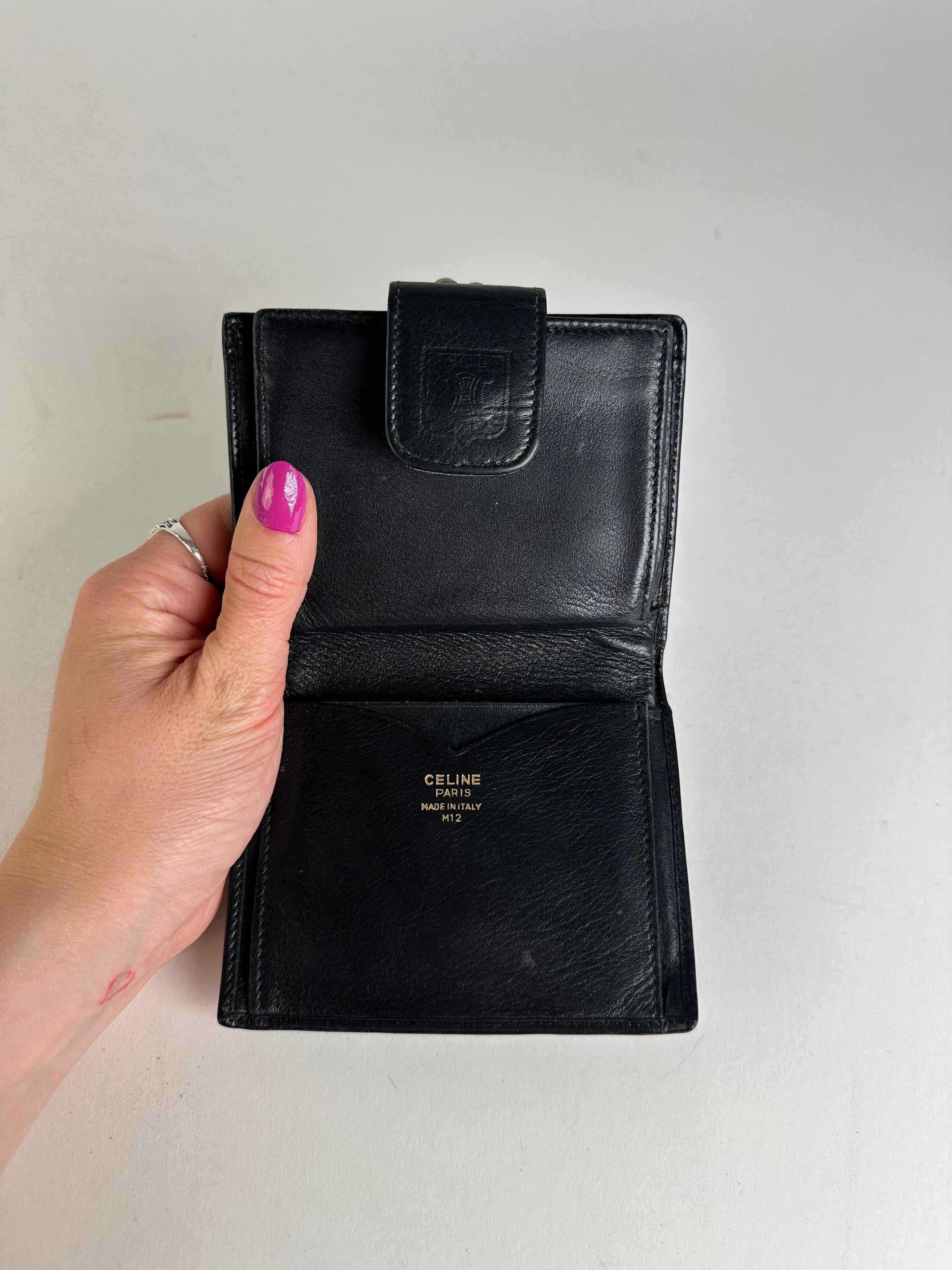 Celine Vintage Triomphe Embossed Leather Bifold Wallet Black Size ONE SIZE - 4 Thumbnail