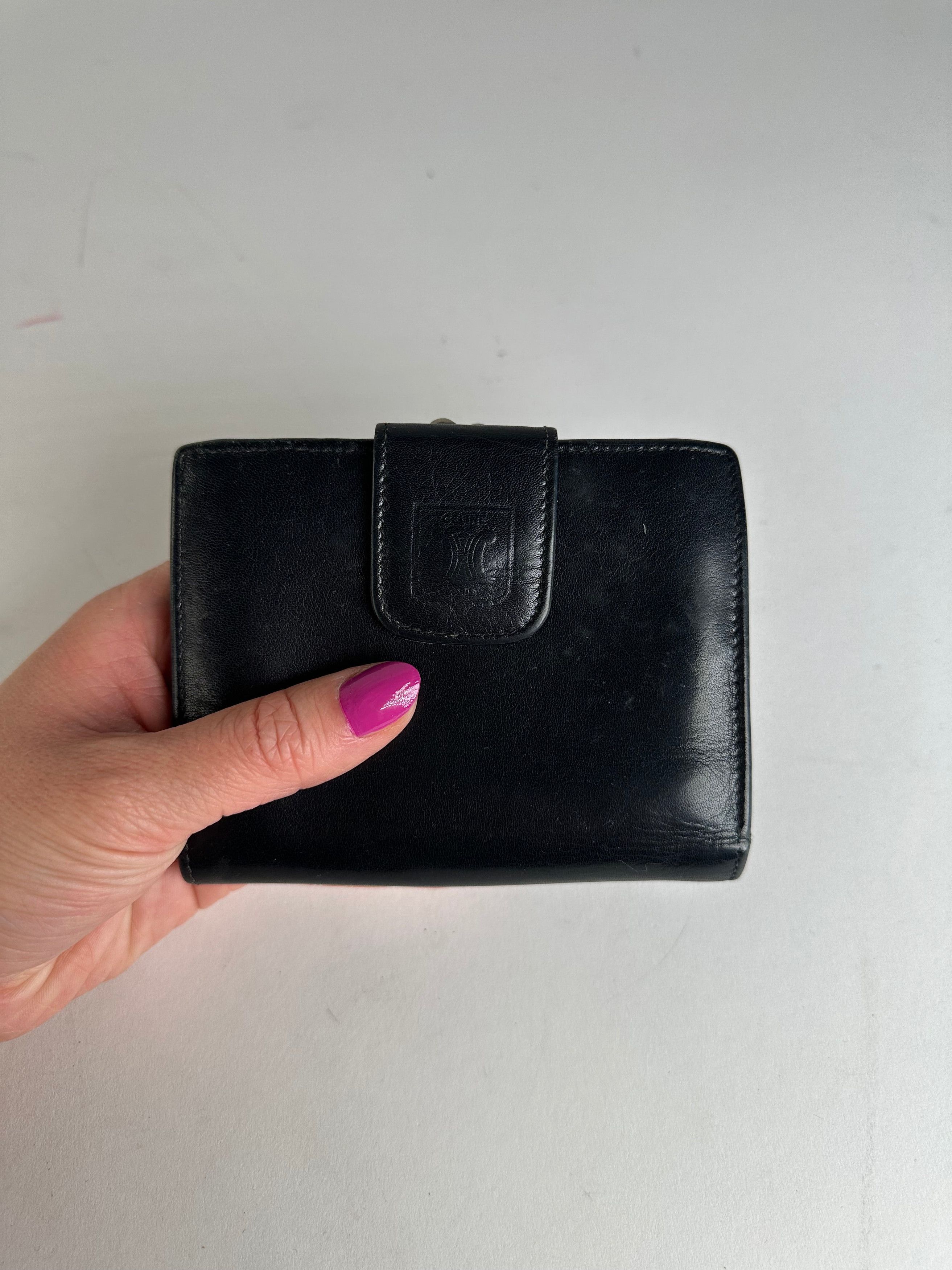 Celine Vintage Triomphe Embossed Leather Bifold Wallet Black Size ONE SIZE - 3 Thumbnail