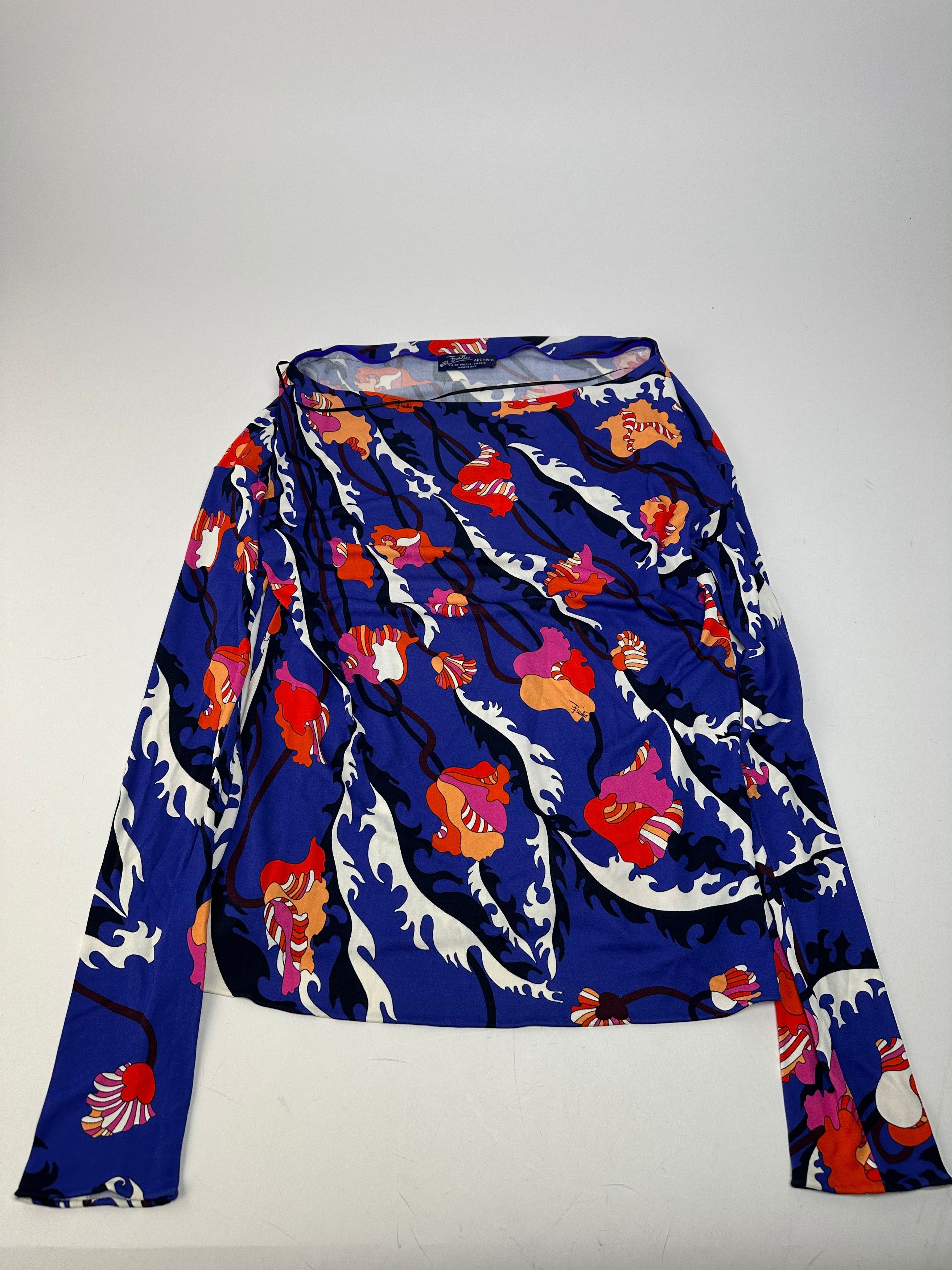 Emilio Pucci Vintage Archivio Floral Silk Viscose Jersey Long Sleeve Top Size S / US 4 / IT 40 - 4 Thumbnail
