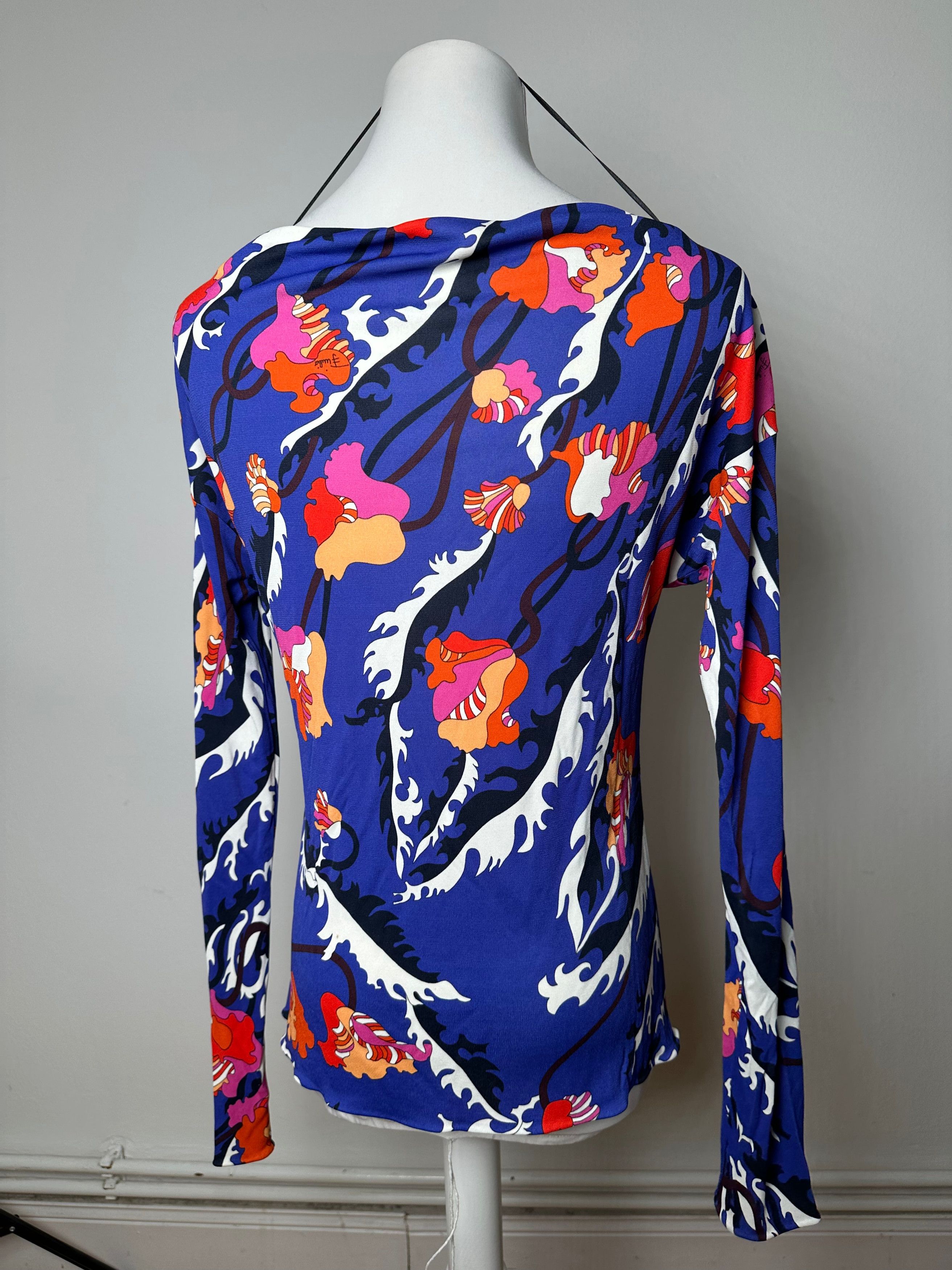 Emilio Pucci Vintage Archivio Floral Silk Viscose Jersey Long Sleeve Top Size S / US 4 / IT 40 - 15 Thumbnail