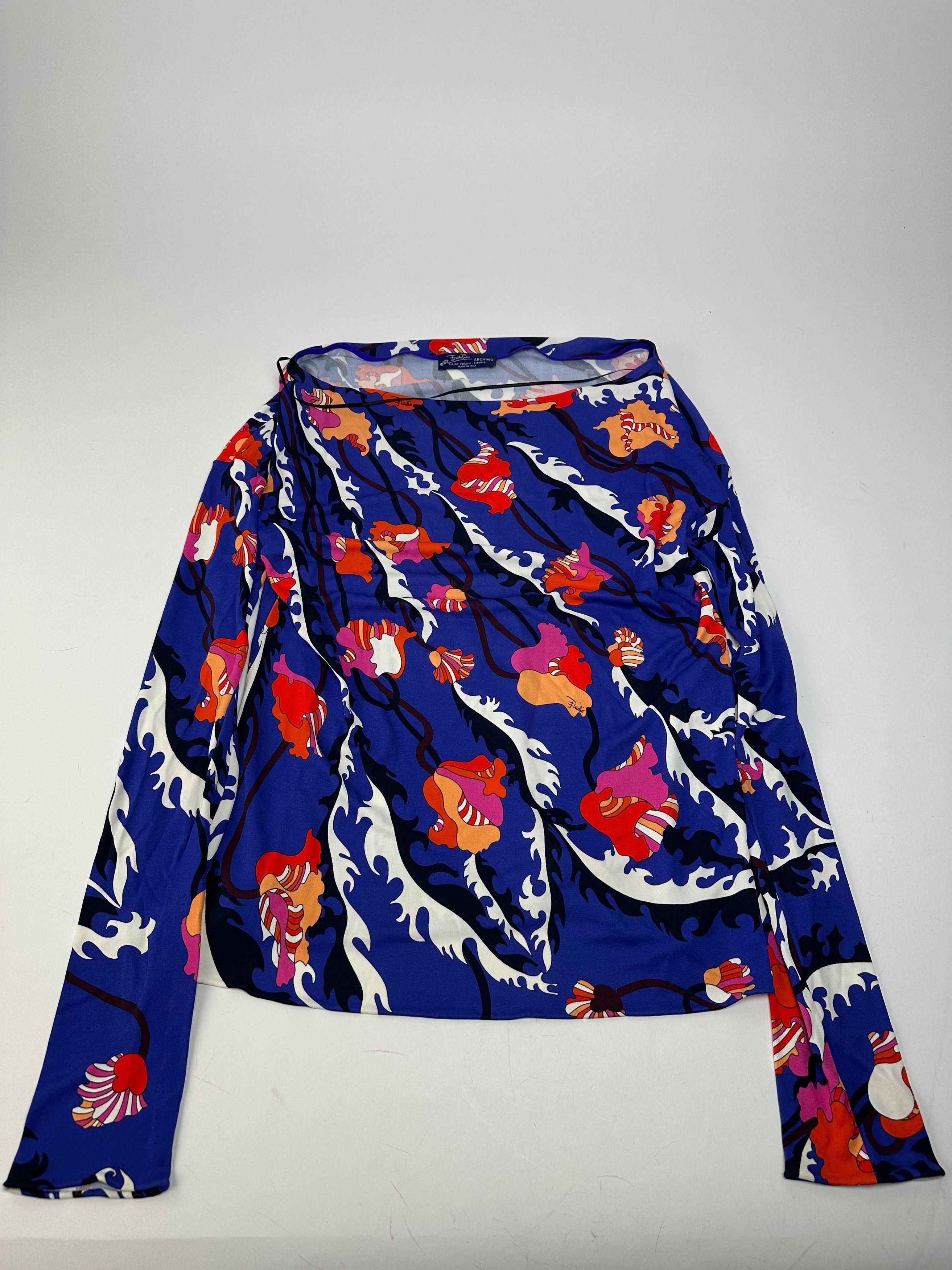 Emilio Pucci Vintage Archivio Floral Silk Viscose Jersey Long Sleeve Top Size S / US 4 / IT 40 - 5 Thumbnail