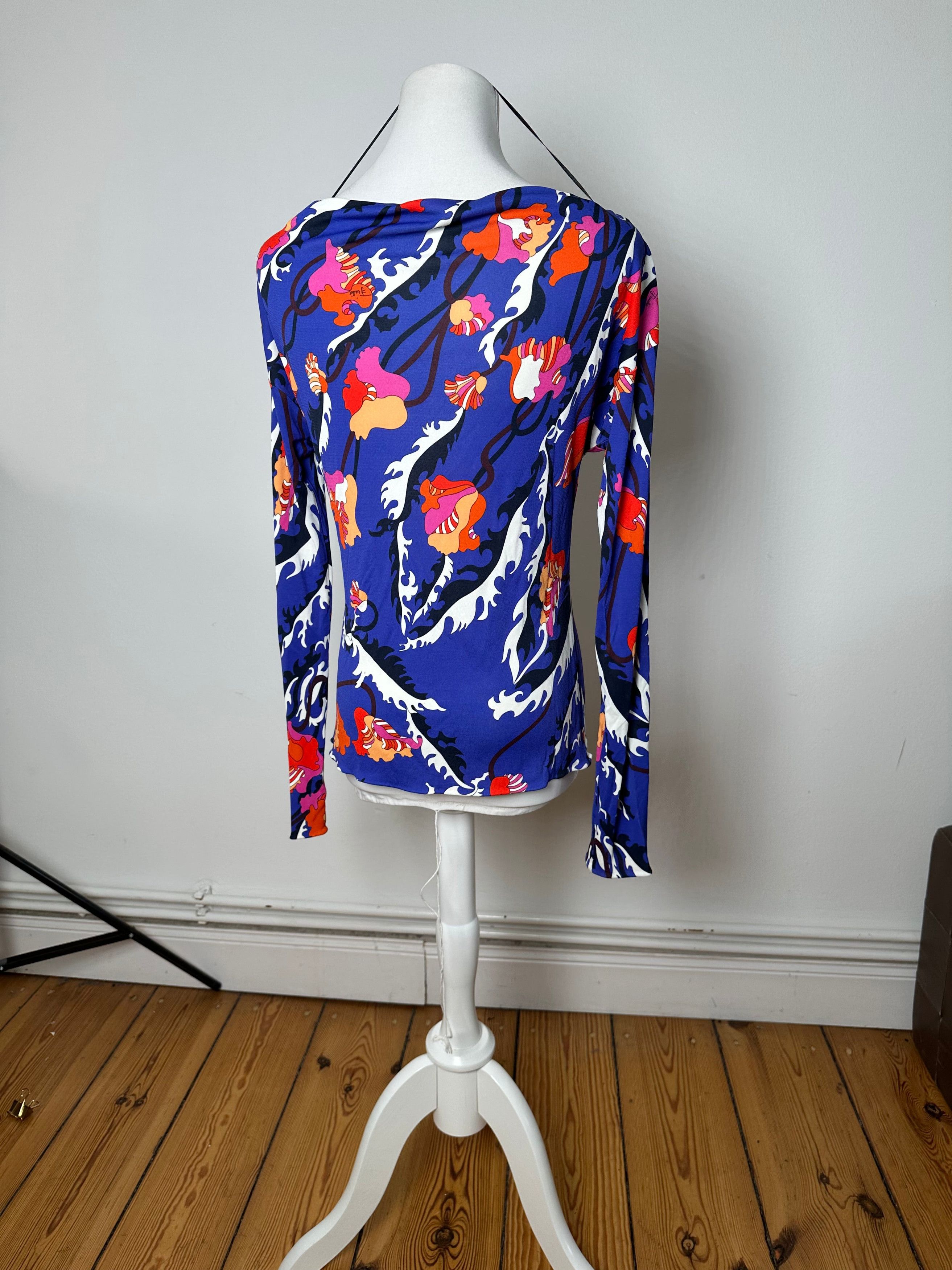 Emilio Pucci Vintage Archivio Floral Silk Viscose Jersey Long Sleeve Top Size S / US 4 / IT 40 - 3 Thumbnail