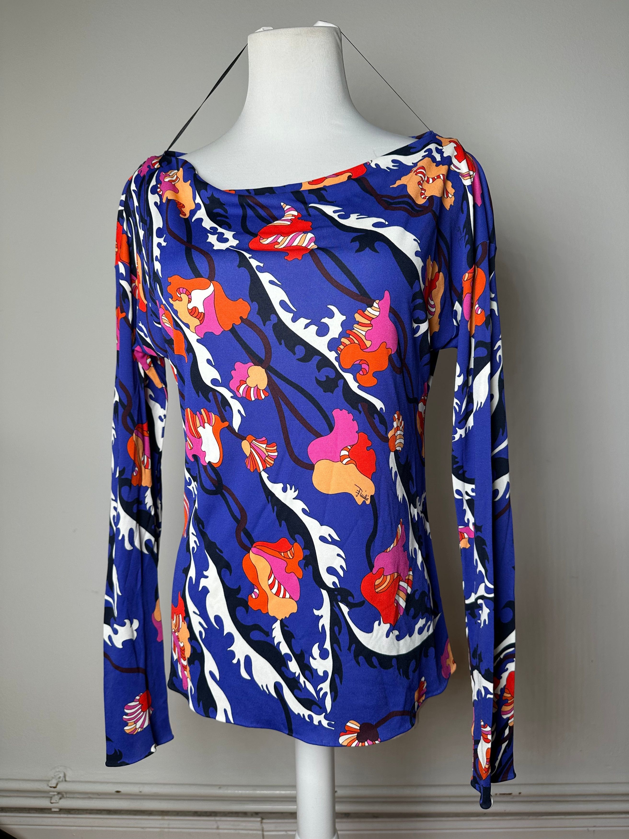 Emilio Pucci Vintage Archivio Floral Silk Viscose Jersey Long Sleeve Top Size S / US 4 / IT 40 - 14 Thumbnail