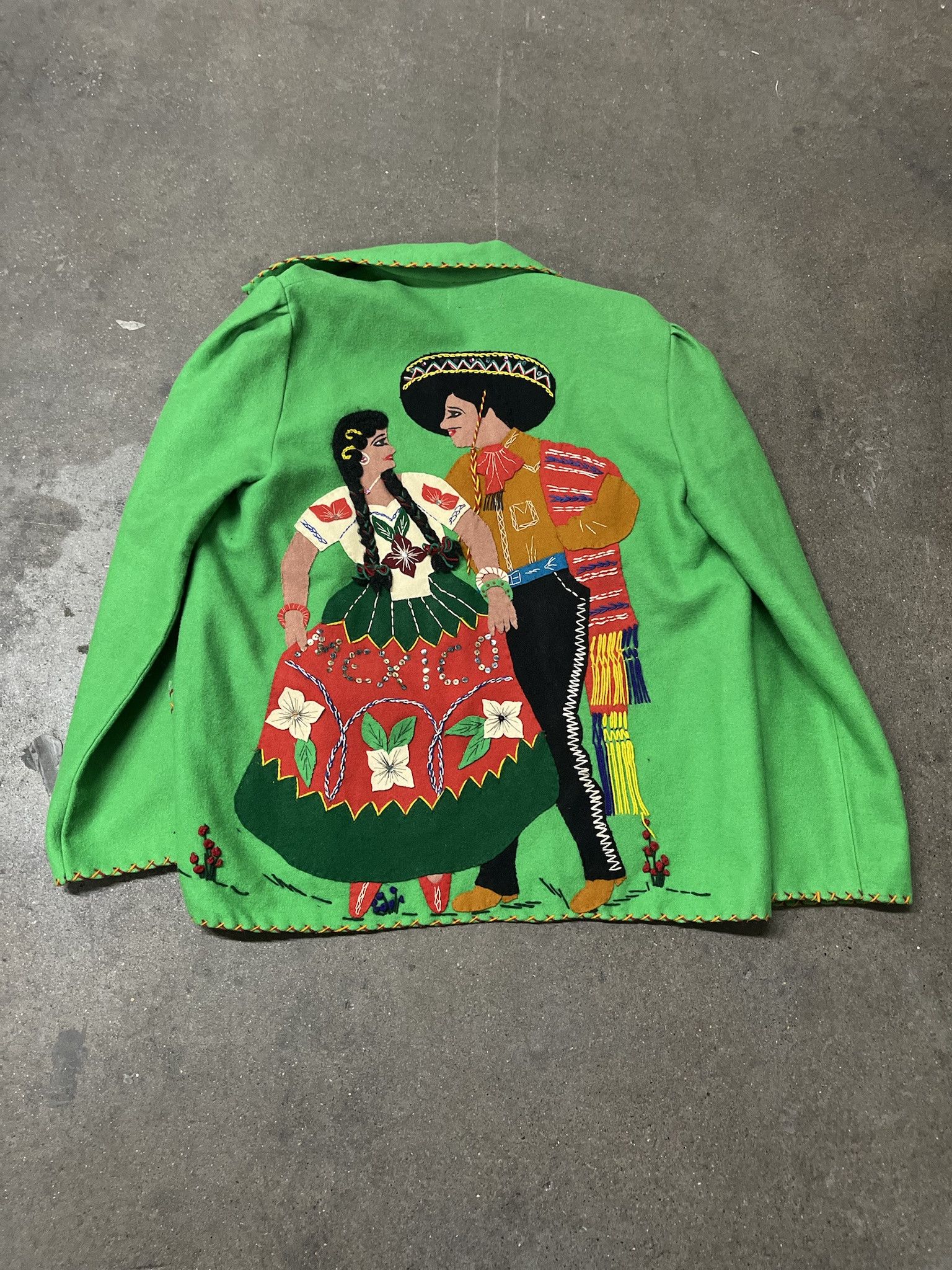 Vintage Vintage 1970s Hand Made Felted Mexican Dancers Wool Open Cardigan Size 40 Size US S / EU 44-46 / 1 - 6 Thumbnail