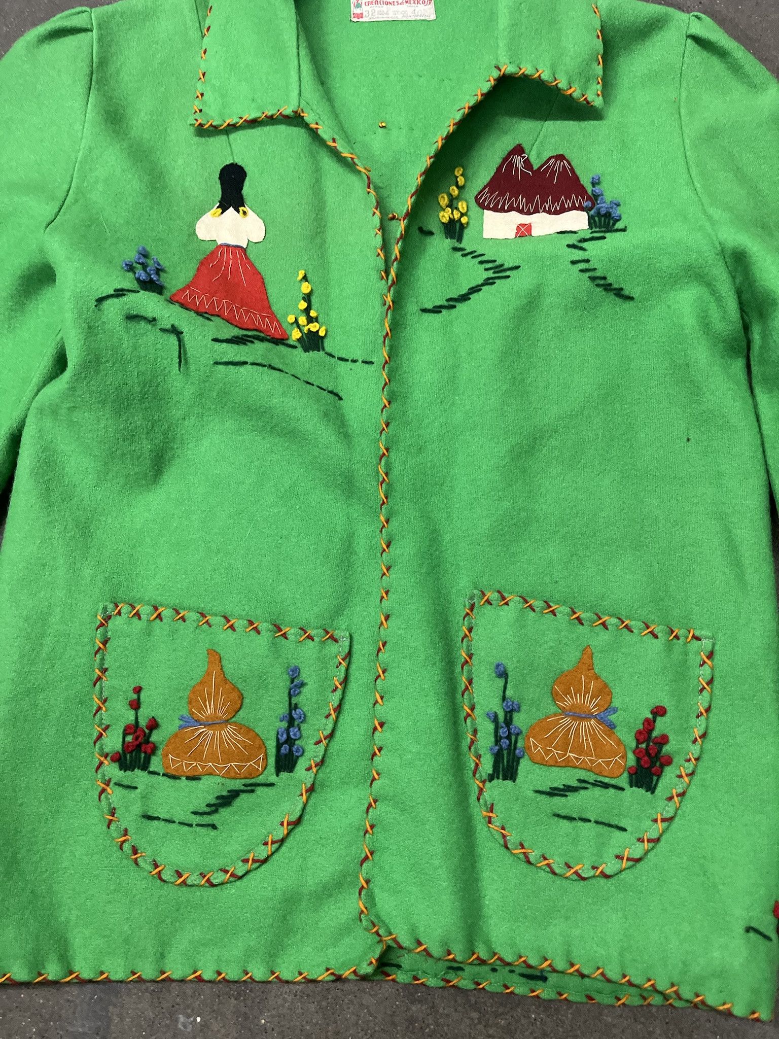 Vintage Vintage 1970s Hand Made Felted Mexican Dancers Wool Open Cardigan Size 40 Size US S / EU 44-46 / 1 - 3 Thumbnail