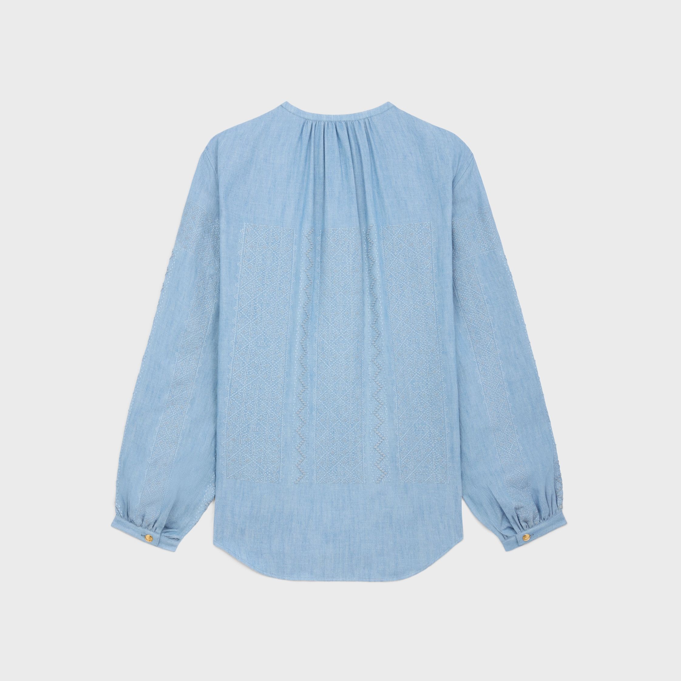 Celine EMBROIDERED ROMY BLOUSE IN CHAMBRAY COTTON navy/blue denim Size XL / US 12-14 / IT 48-50 - 2 Thumbnail