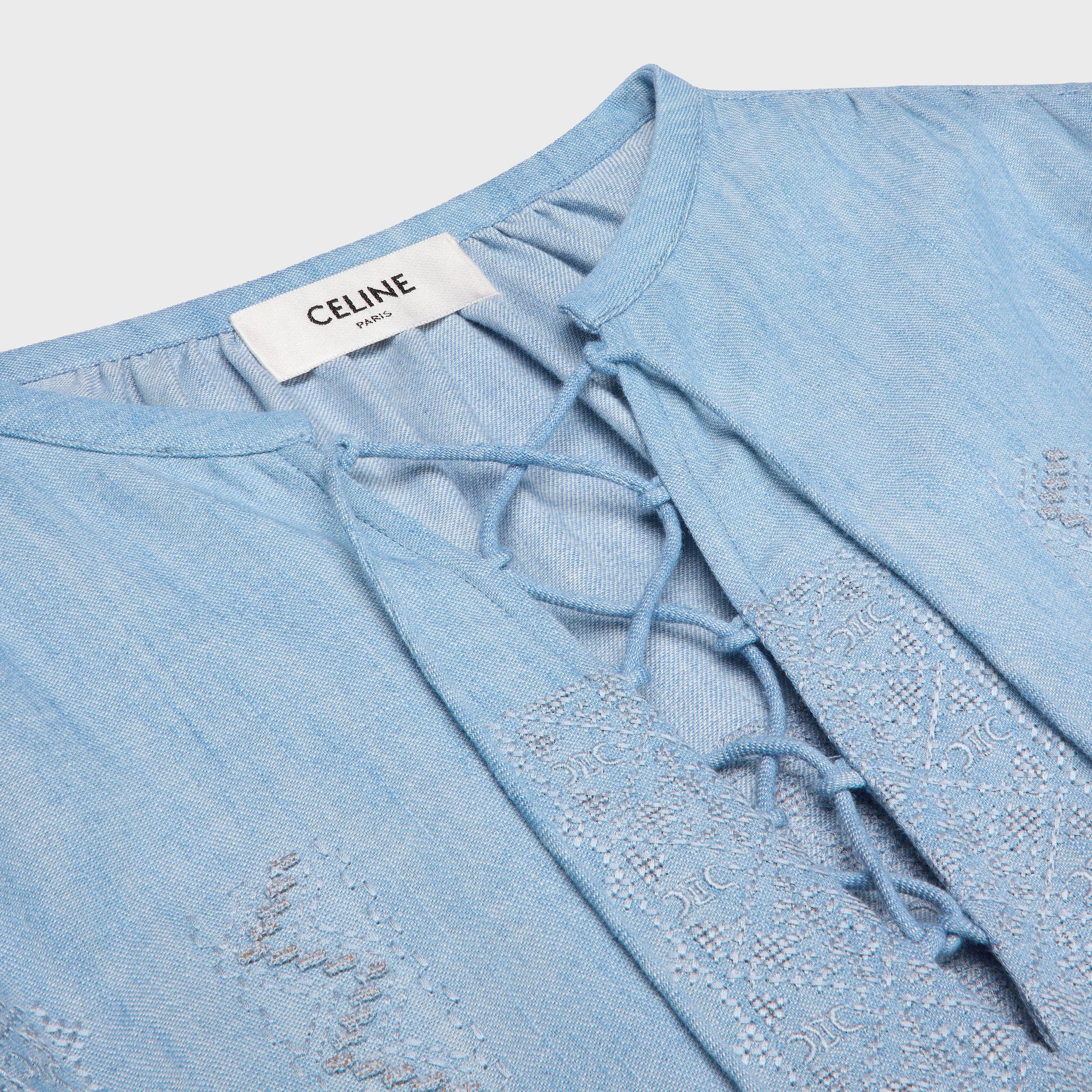 Celine EMBROIDERED ROMY BLOUSE IN CHAMBRAY COTTON navy/blue denim Size L / US 10 / IT 46 - 3 Thumbnail