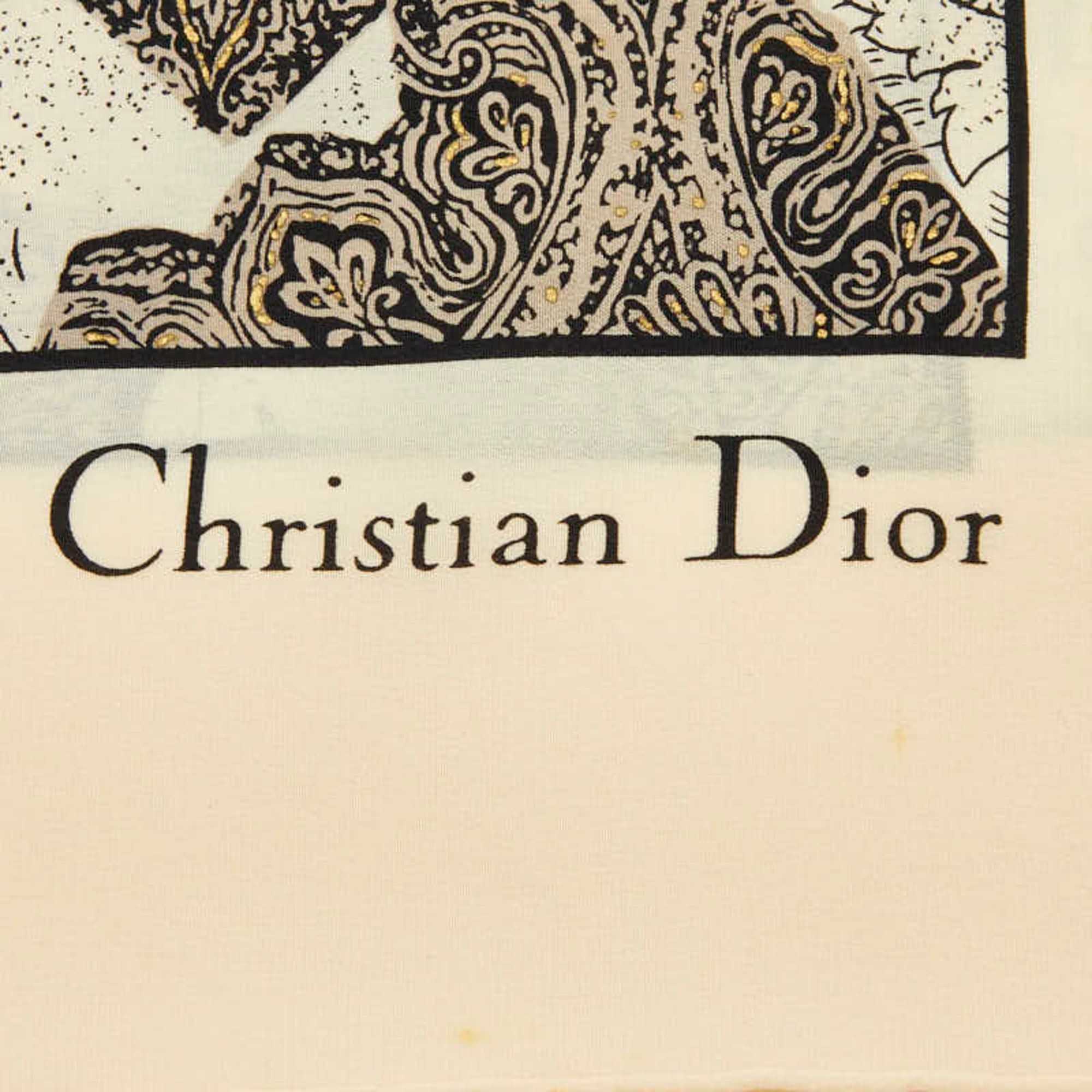 Dior Christian Dior Dior Paisley Pattern Large Scarf/Muffler, Ivory, Gray, Gold, Silk, Women's. Size ONE SIZE - 5 Thumbnail