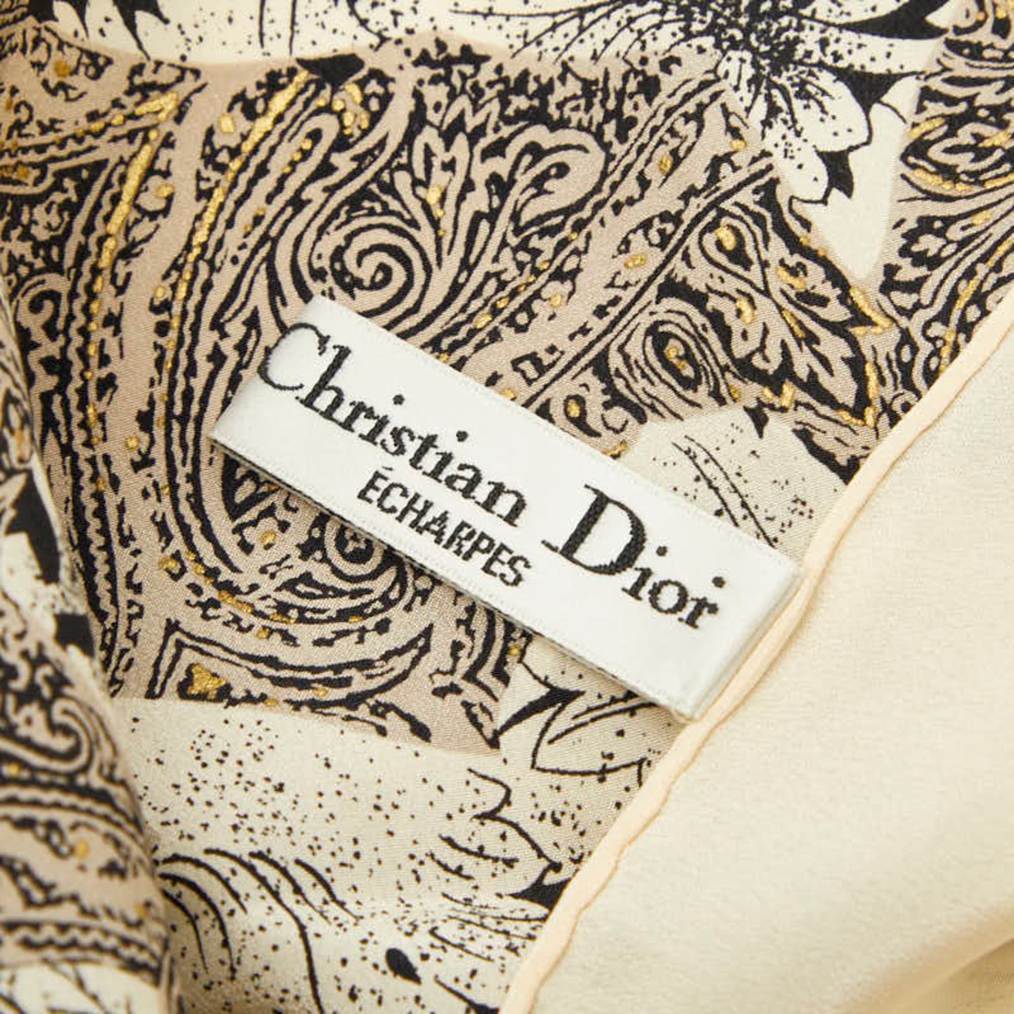 Dior Christian Dior Dior Paisley Pattern Large Scarf/Muffler, Ivory, Gray, Gold, Silk, Women's. Size ONE SIZE - 7 Thumbnail