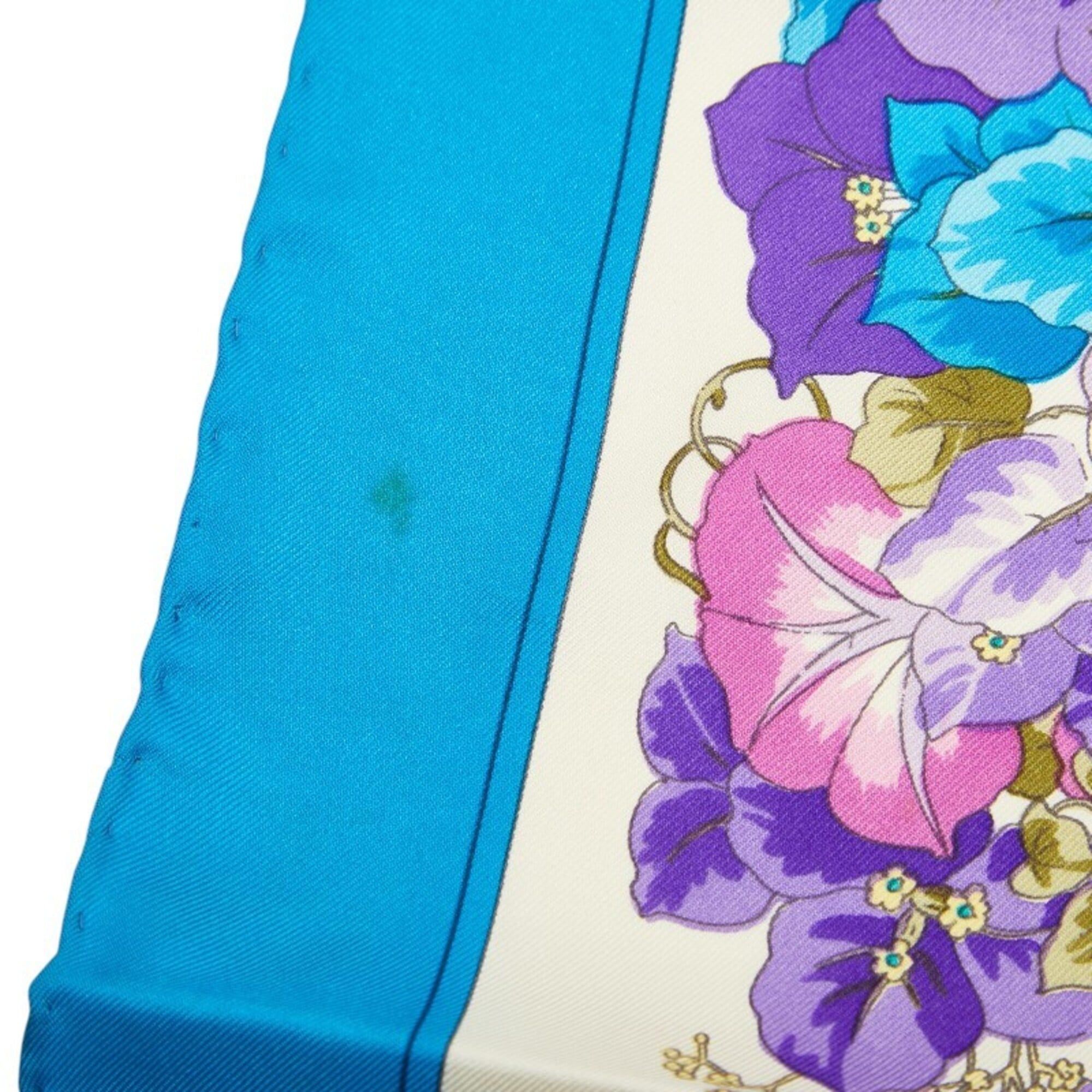 Dior Christian Dior Dior Floral Botanical Scarf/Muffler, Blue Multicolor Silk, Women's Size ONE SIZE - 4 Thumbnail