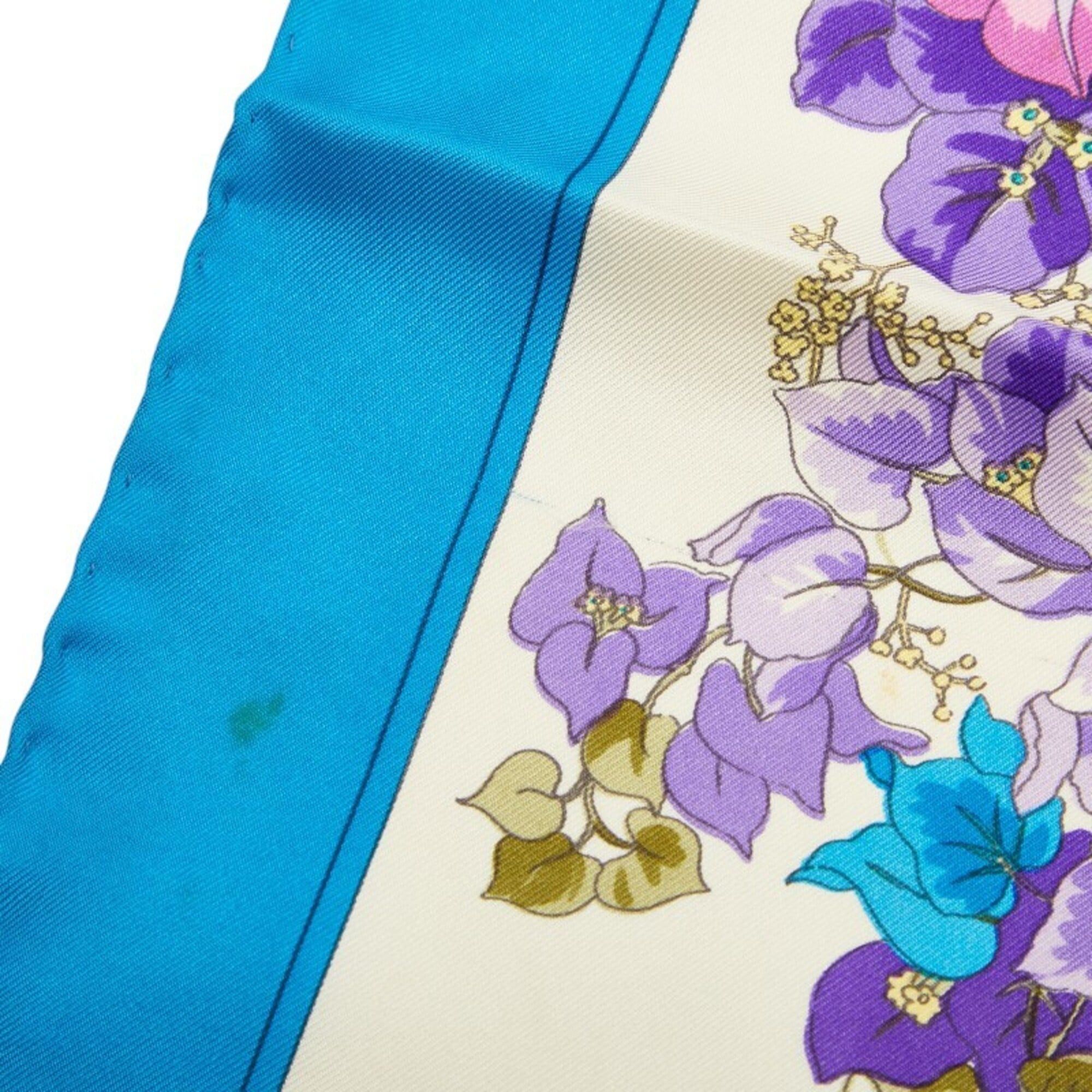 Dior Christian Dior Dior Floral Botanical Scarf/Muffler, Blue Multicolor Silk, Women's Size ONE SIZE - 3 Thumbnail