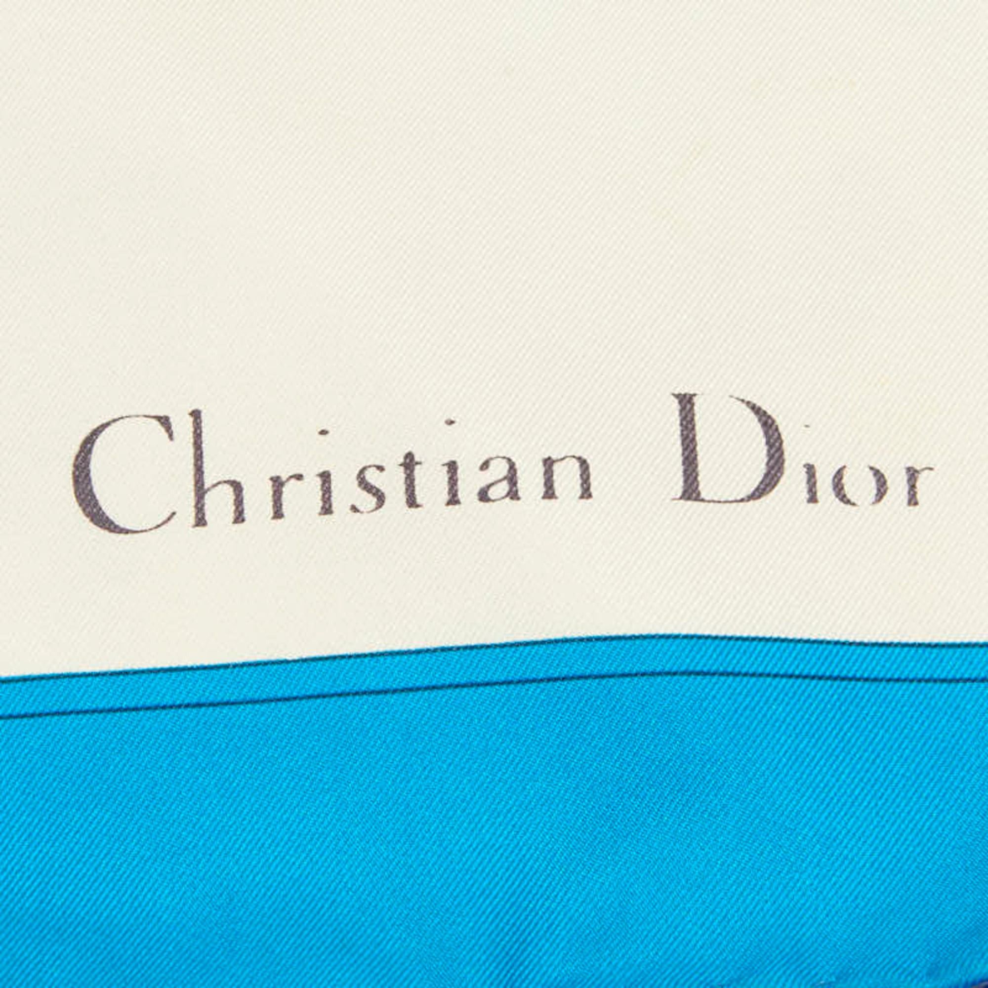 Dior Christian Dior Dior Floral Botanical Scarf/Muffler, Blue Multicolor Silk, Women's Size ONE SIZE - 8 Thumbnail
