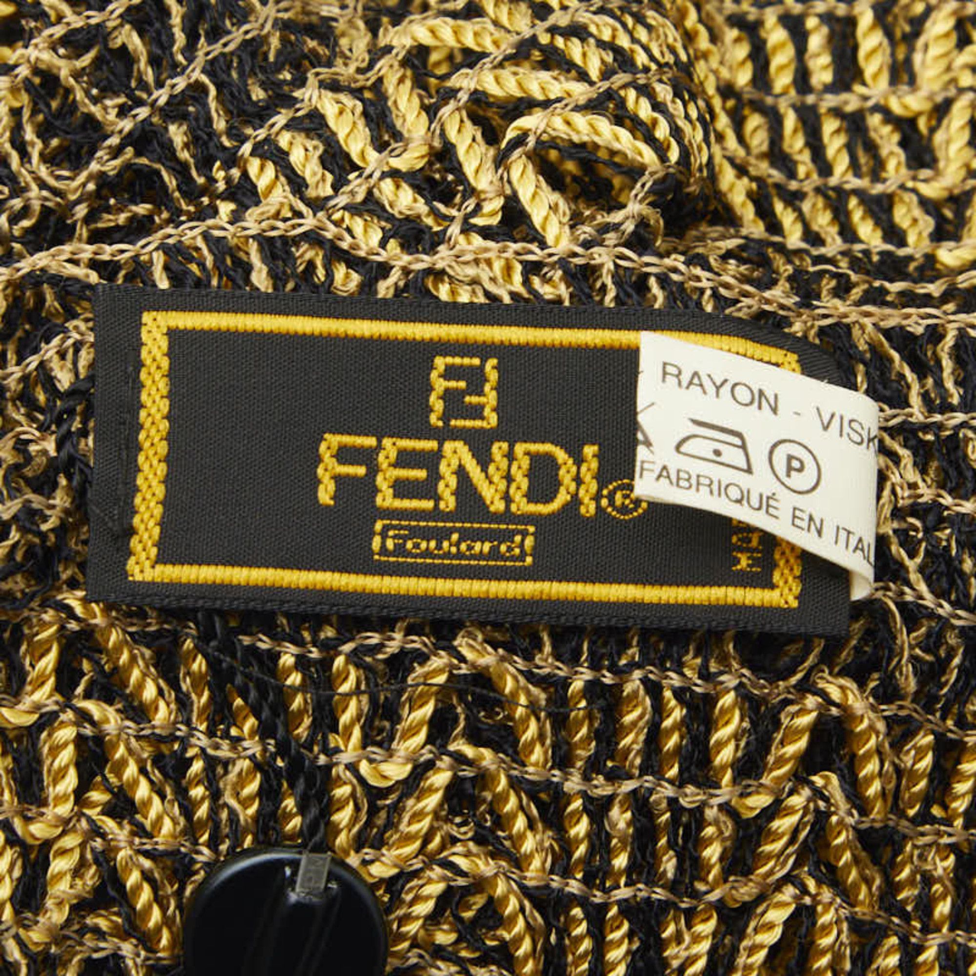 Fendi Fendi Pecan Knit Fringe Low Gauge Stole, Yellow & Black, Rayon, Women's FENDI Size ONE SIZE - 3 Thumbnail