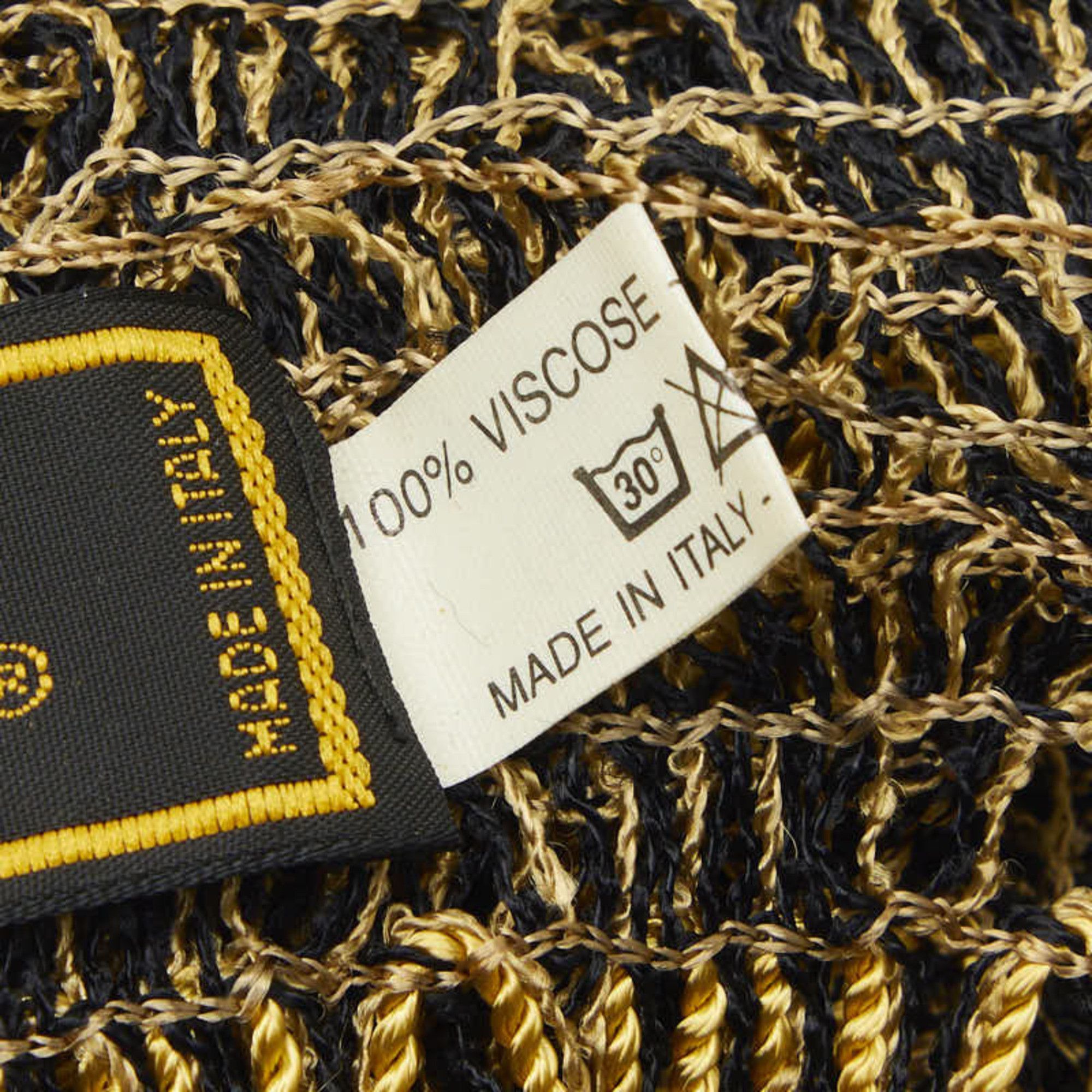 Fendi Fendi Pecan Knit Fringe Low Gauge Stole, Yellow & Black, Rayon, Women's FENDI Size ONE SIZE - 4 Thumbnail