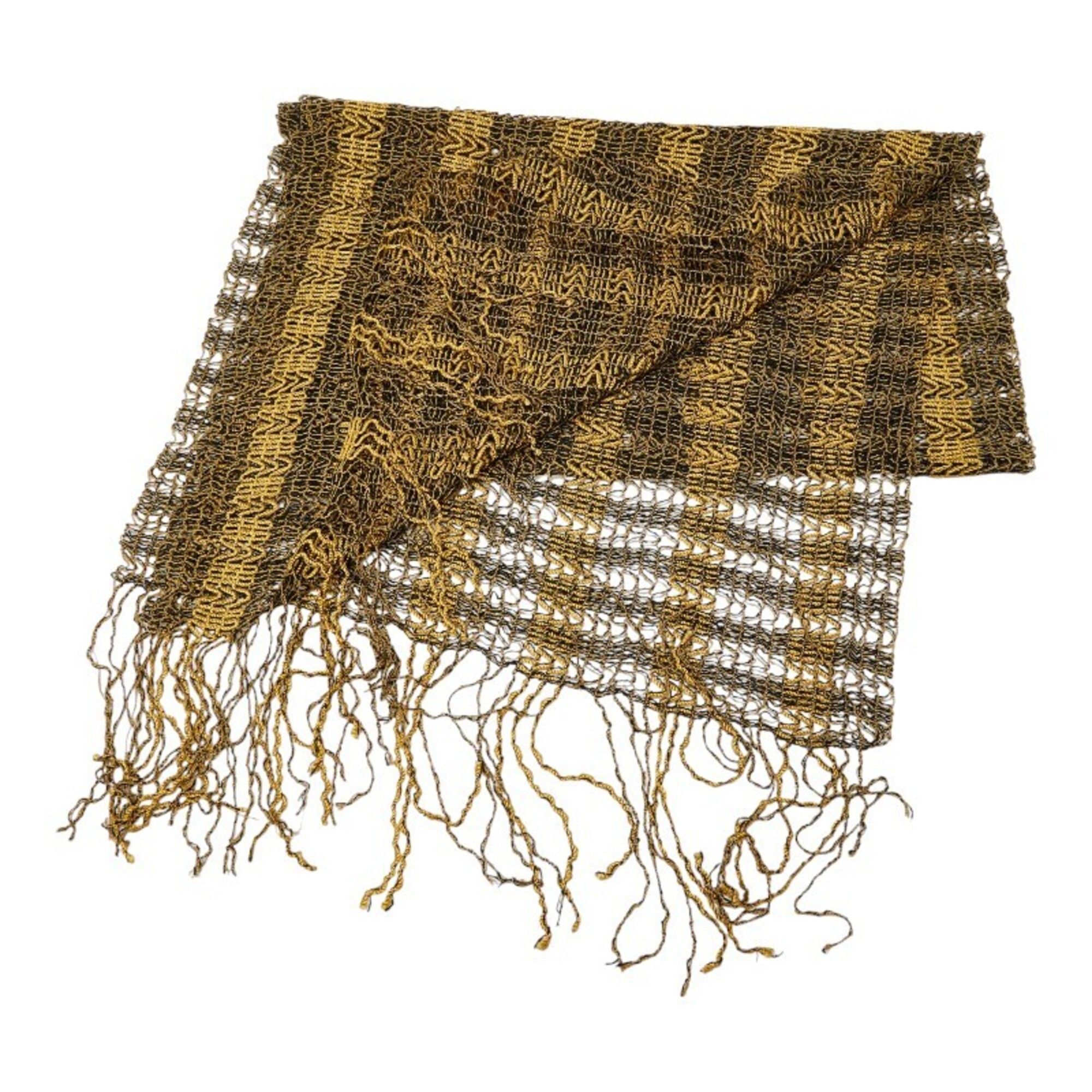 Fendi Fendi Pecan Knit Fringe Low Gauge Stole, Yellow & Black, Rayon, Women's FENDI Size ONE SIZE - 2 Thumbnail