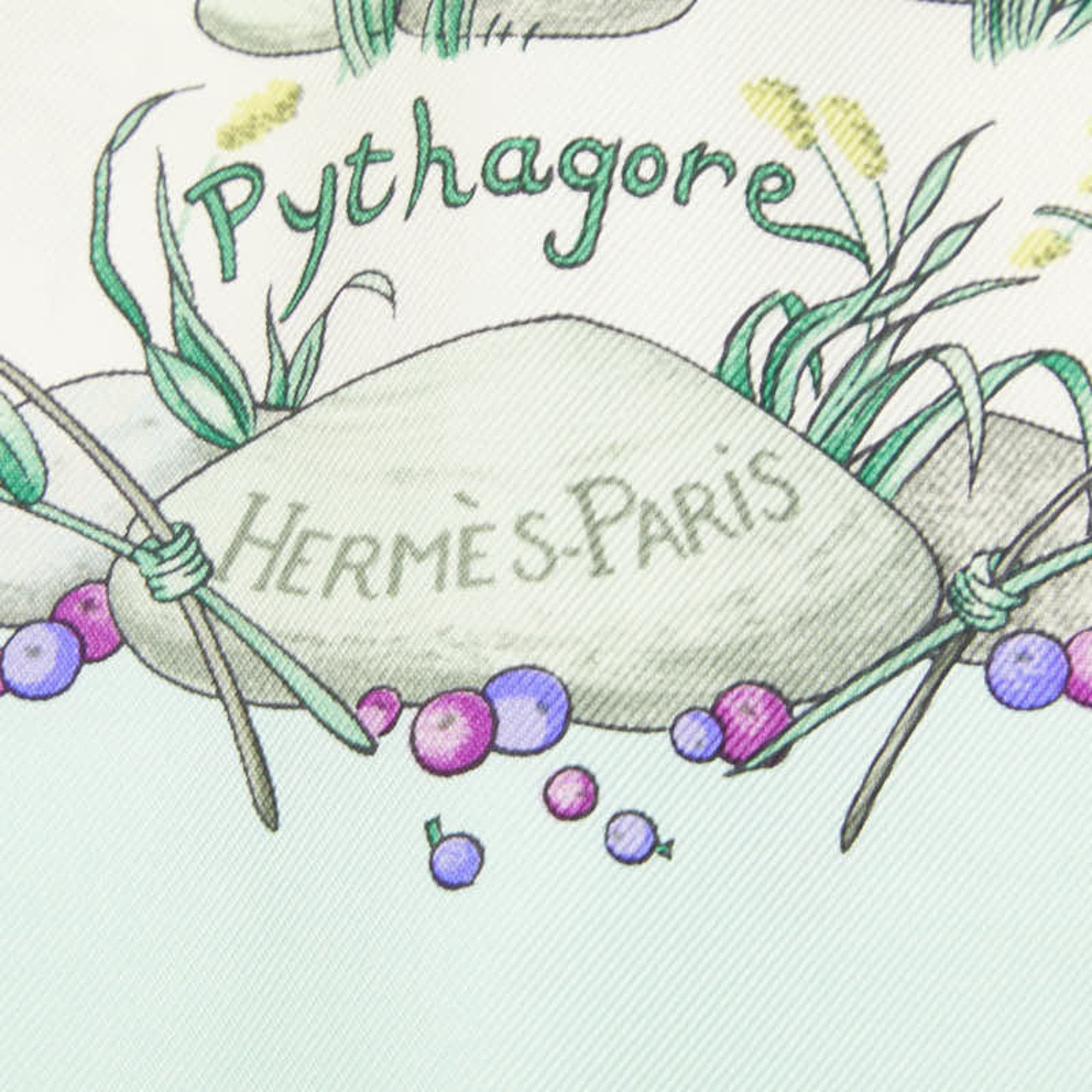 Hermes Hermes Carre 90 Pythagore Scarf/Muffler, Green Silk, Women's Size ONE SIZE - 7 Thumbnail