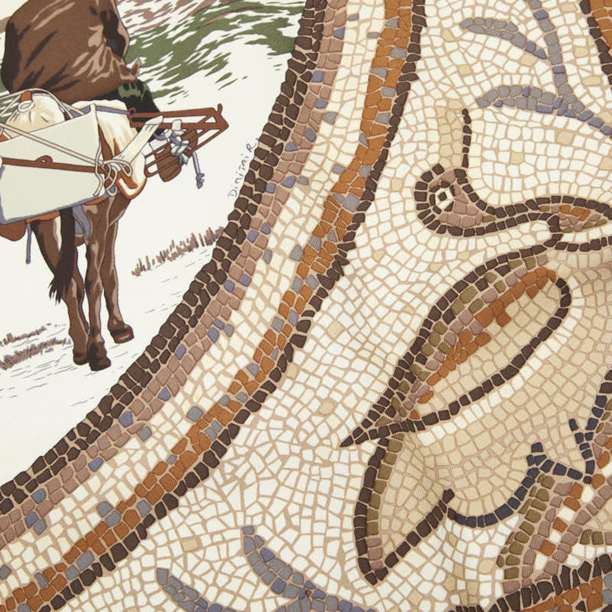 Hermes Hermes Carre 90 Sous le Gide de Mars (God of War Mars) Scarf/Muffler, Beige/Multicolor Silk, Women's. Size ONE SIZE - 6 Thumbnail