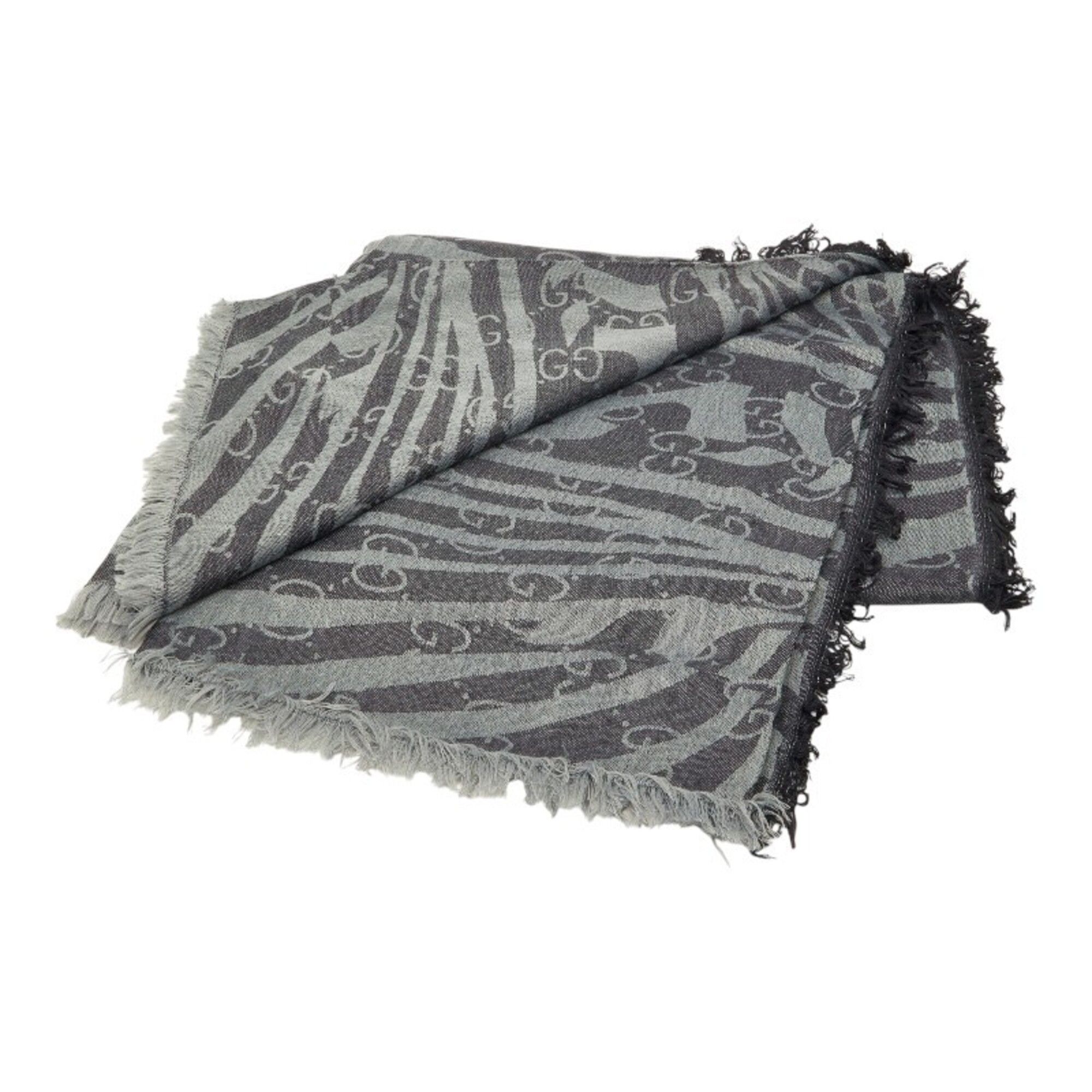 Gucci Gucci GG Fringe Large Stole, Gray Silk Wool, Women's GUCCI Size ONE SIZE - 2 Thumbnail
