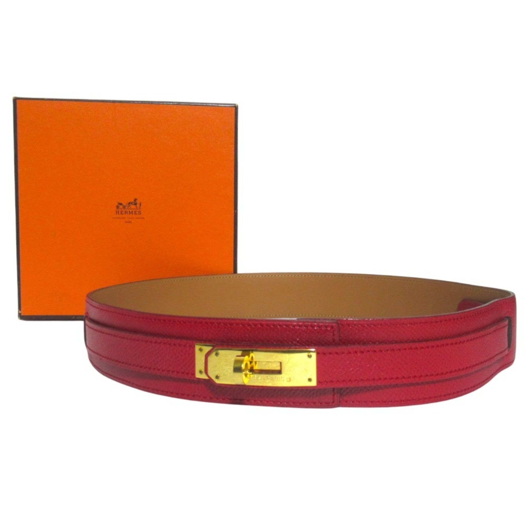 Hermes HERMES Kelly Leather Belt, Size 70, Red with Gold-colored Hardware, V Stamp, Women's. Size ONE SIZE - 6 Thumbnail