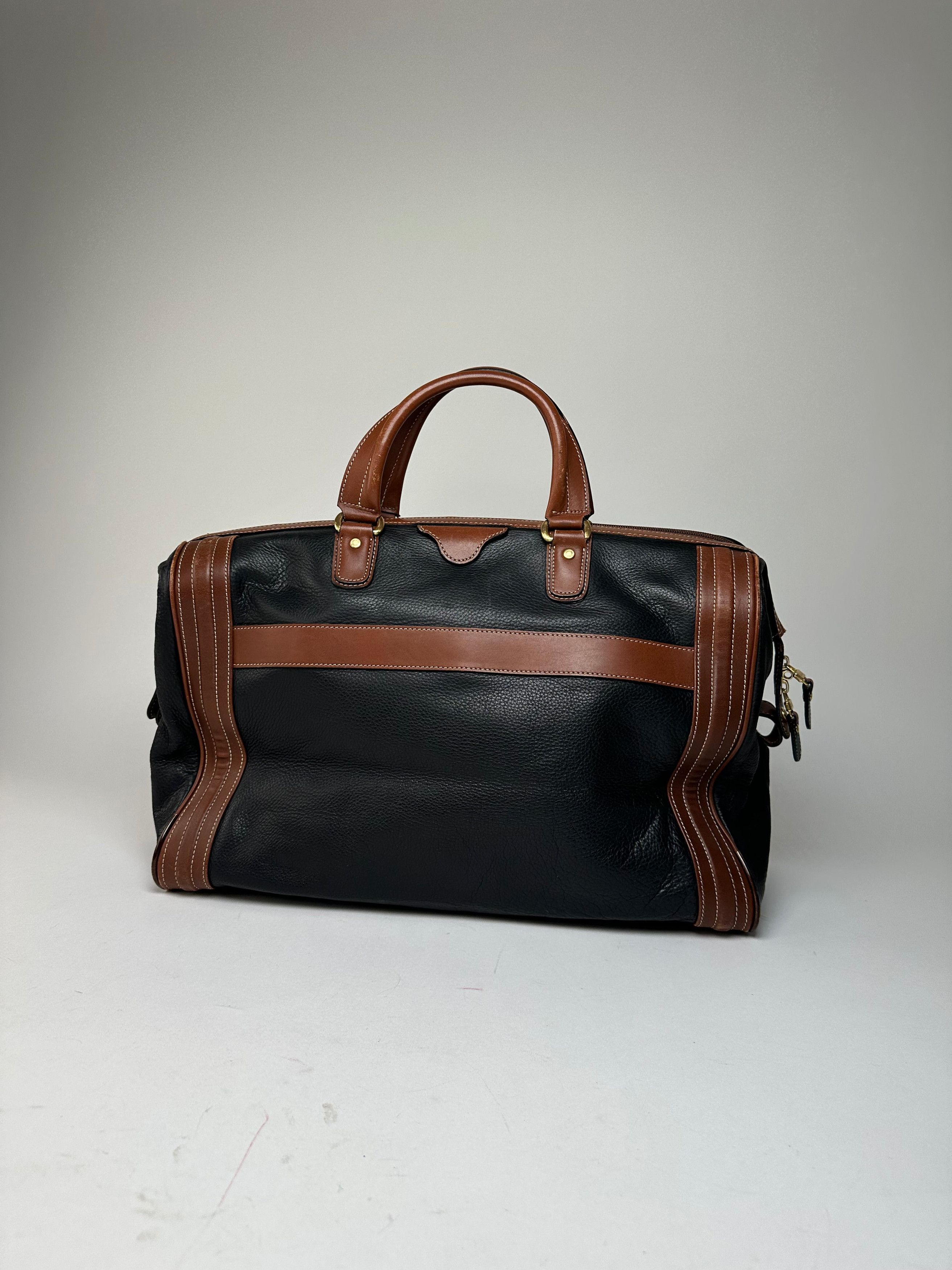Balenciaga Vintage BB Logo Grained Leather Duffel Bag Black Tan Size ONE SIZE - 8 Thumbnail