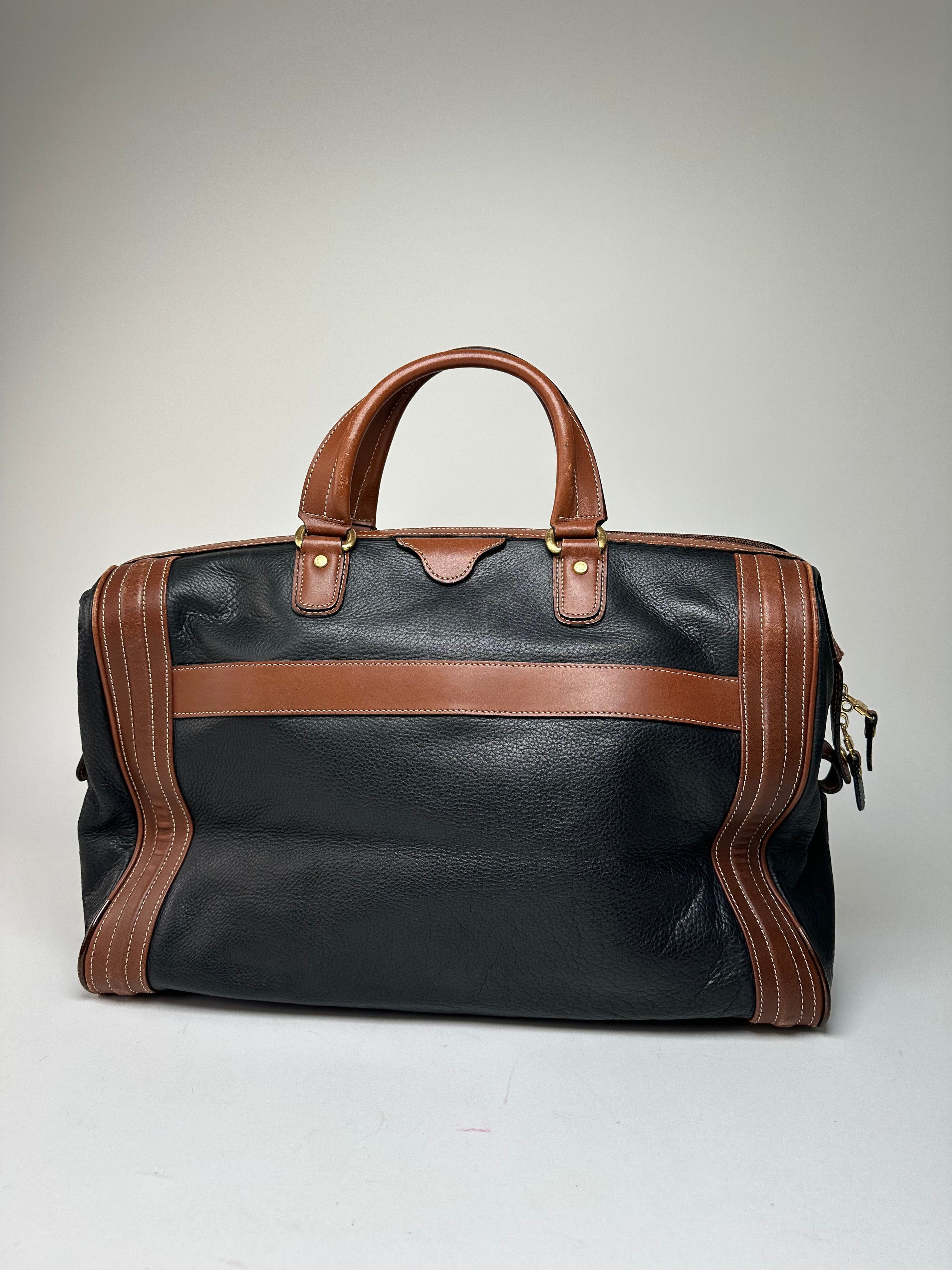 Balenciaga Vintage BB Logo Grained Leather Duffel Bag Black Tan Size ONE SIZE - 2 Thumbnail