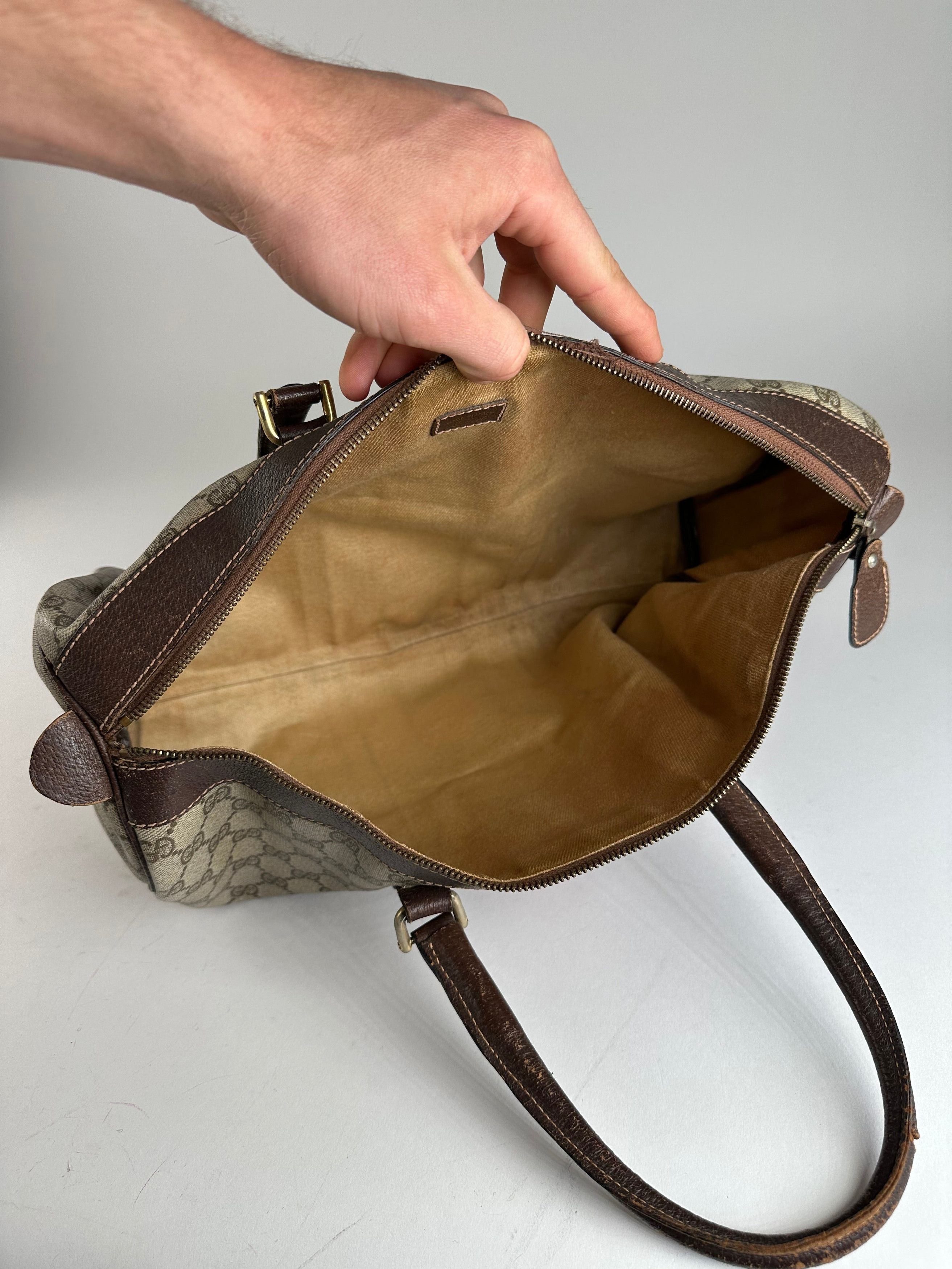 Gucci Vintage GG Supreme Sherry Line Boston Bag Beige Brown Size ONE SIZE - 3 Thumbnail