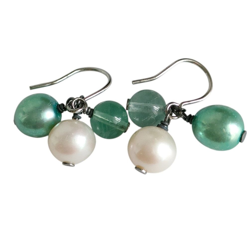 Other Other Silver Pearl Color Stone Necklace Earrings Set Precious Metal Necklace DUTY FREE for USA Size ONE SIZE - 2 Thumbnail