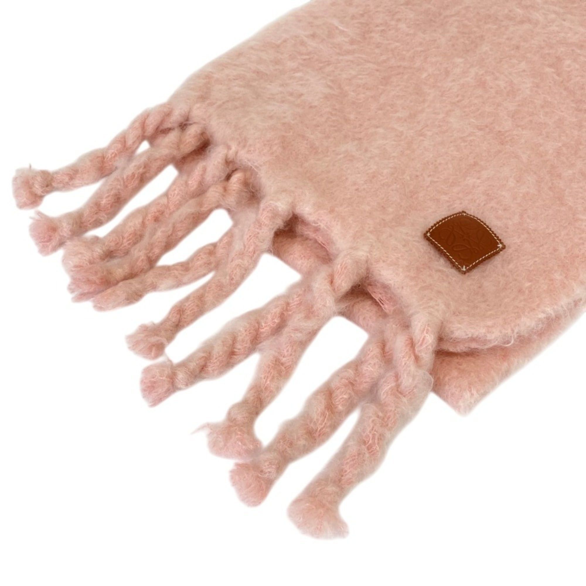 Loewe LOEWE Mohair Fringe Long Scarf/Stole, Light Pink, Women's Size ONE SIZE - 3 Thumbnail