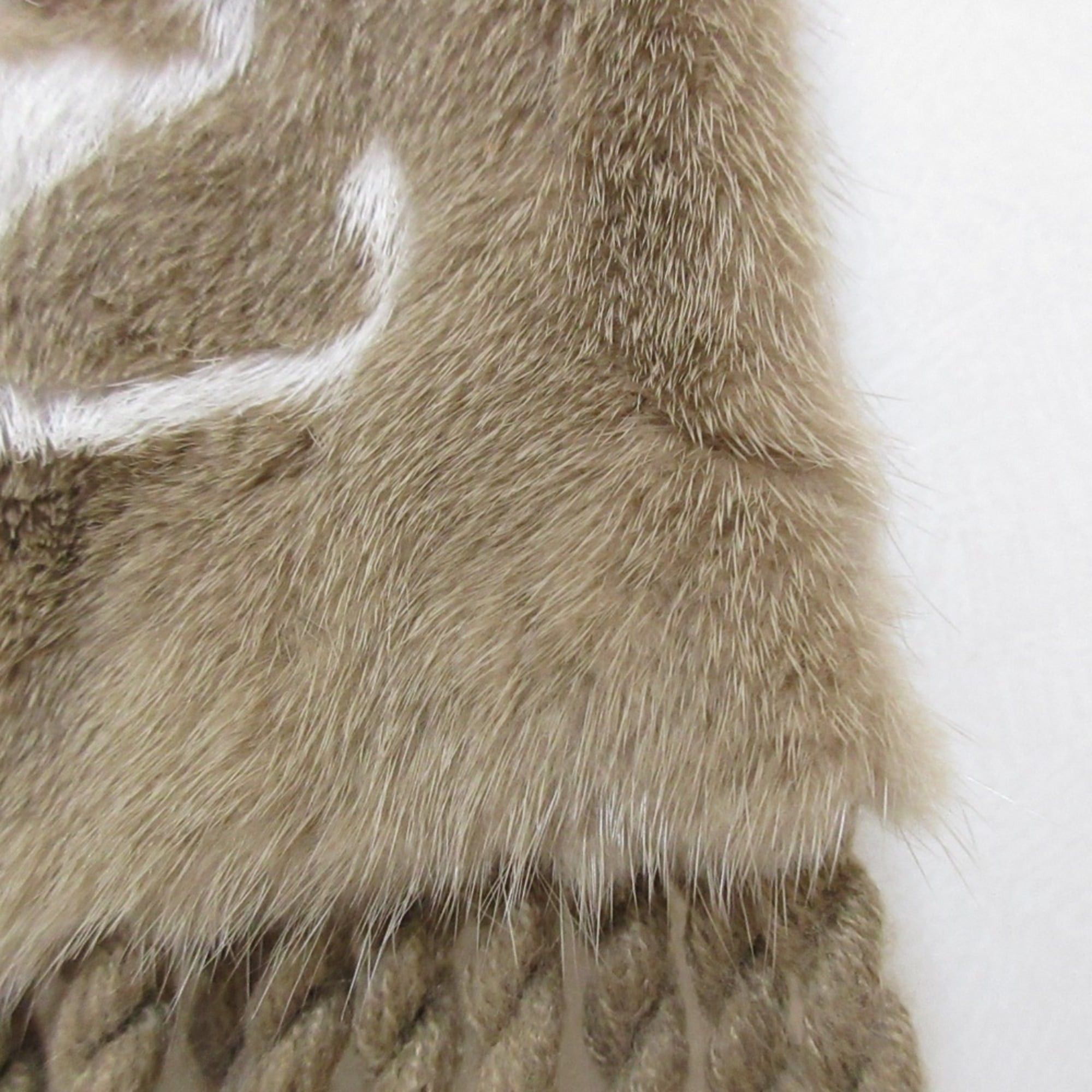 Fendi FENDI Mink Fur Fringe Stole Scarf Tippet Brown Beige Women's Size ONE SIZE - 9 Thumbnail