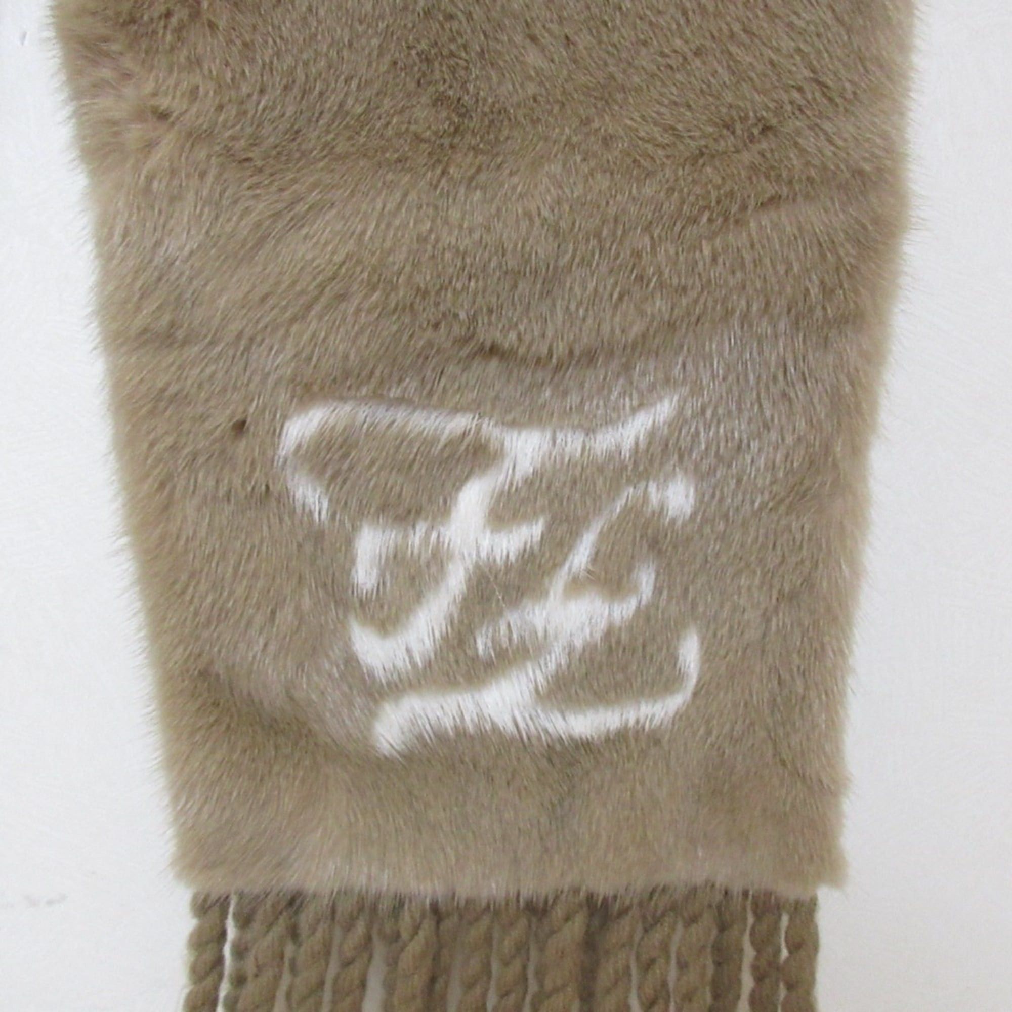 Fendi FENDI Mink Fur Fringe Stole Scarf Tippet Brown Beige Women's Size ONE SIZE - 8 Thumbnail