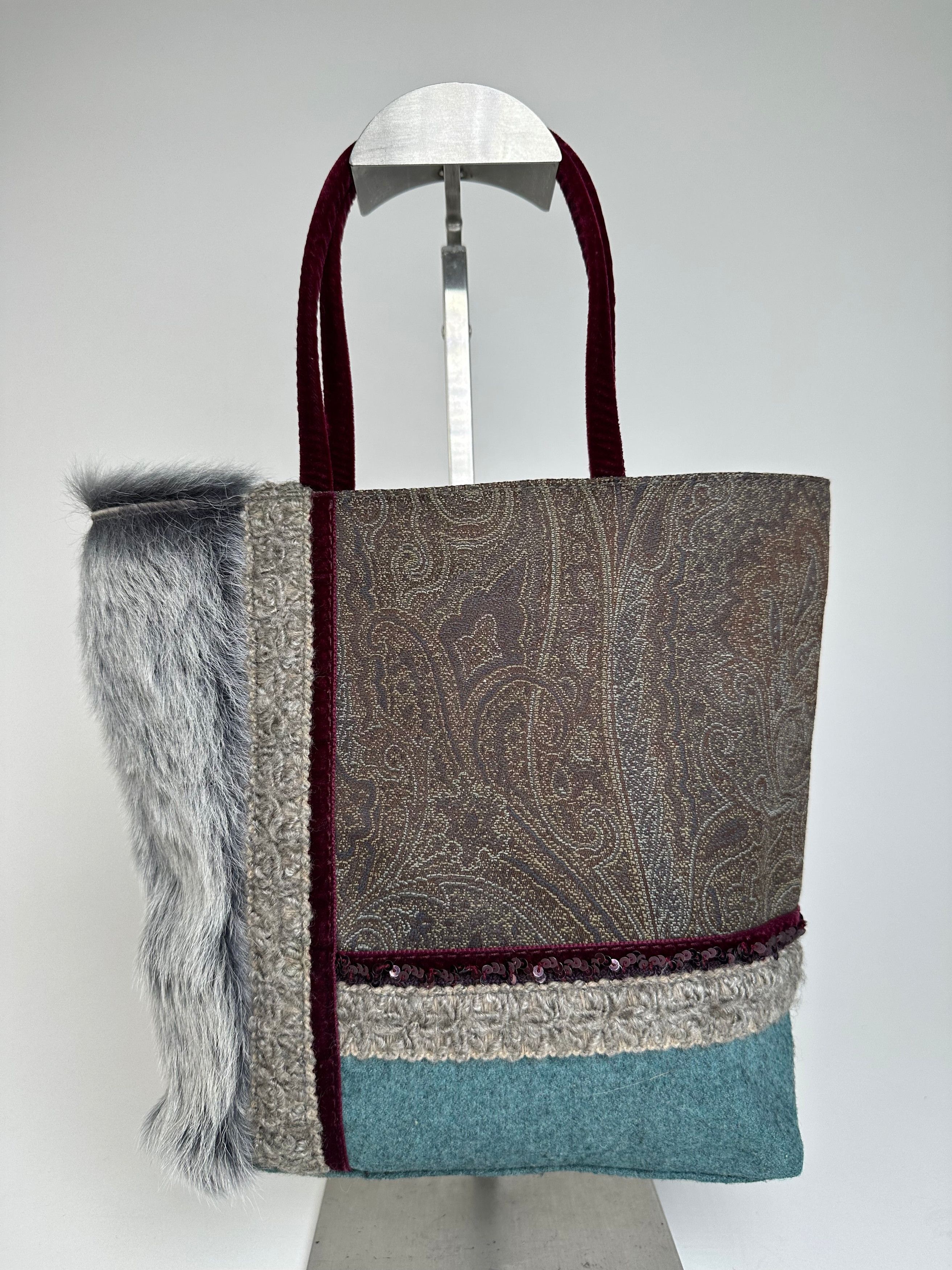Etro Vintage Paisley Patchwork Multi Material Tote Bag Brown Burg Size ONE SIZE - 2 Thumbnail