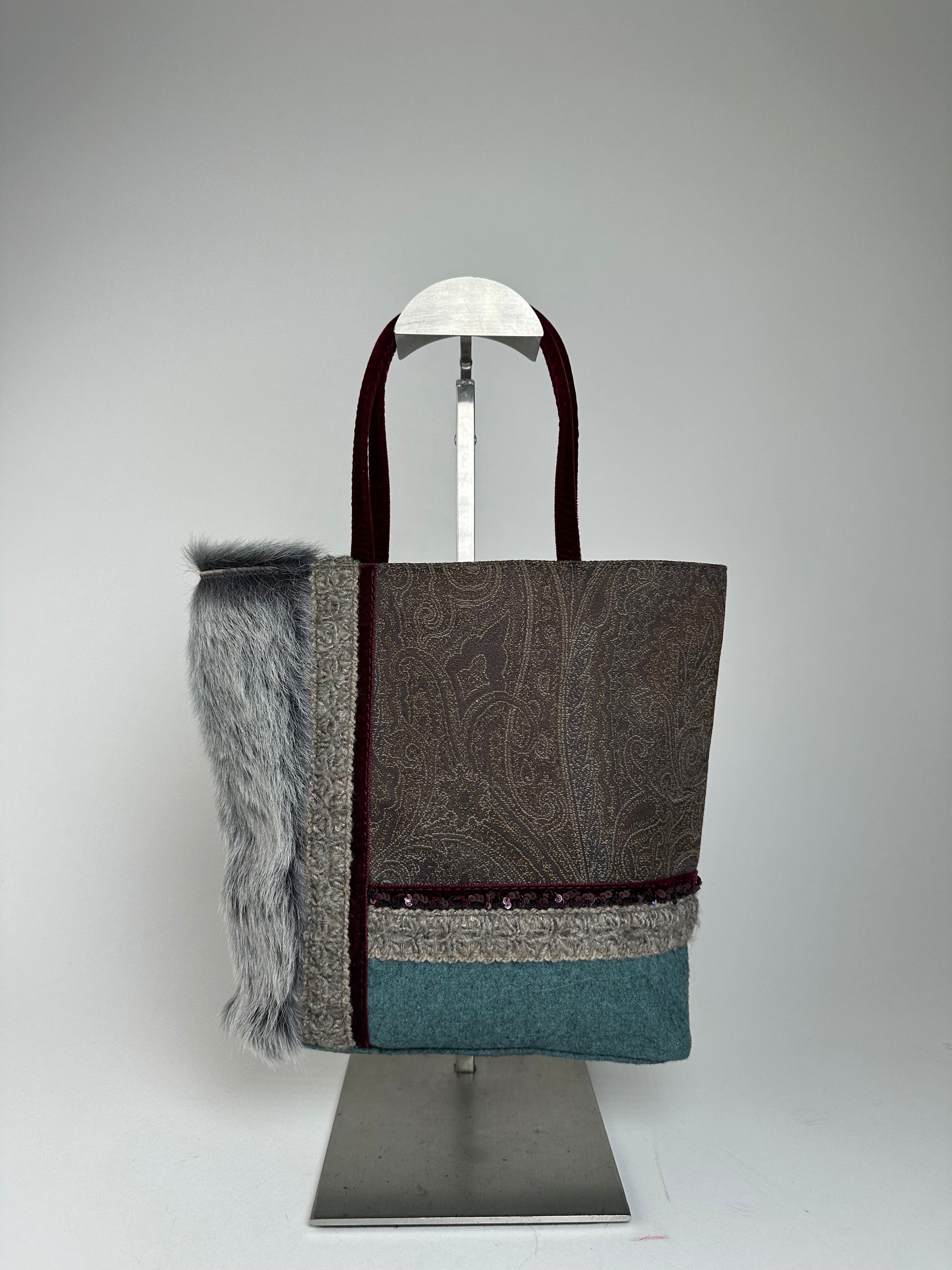 Etro Vintage Paisley Patchwork Multi Material Tote Bag Brown Burg Size ONE SIZE - 9 Thumbnail