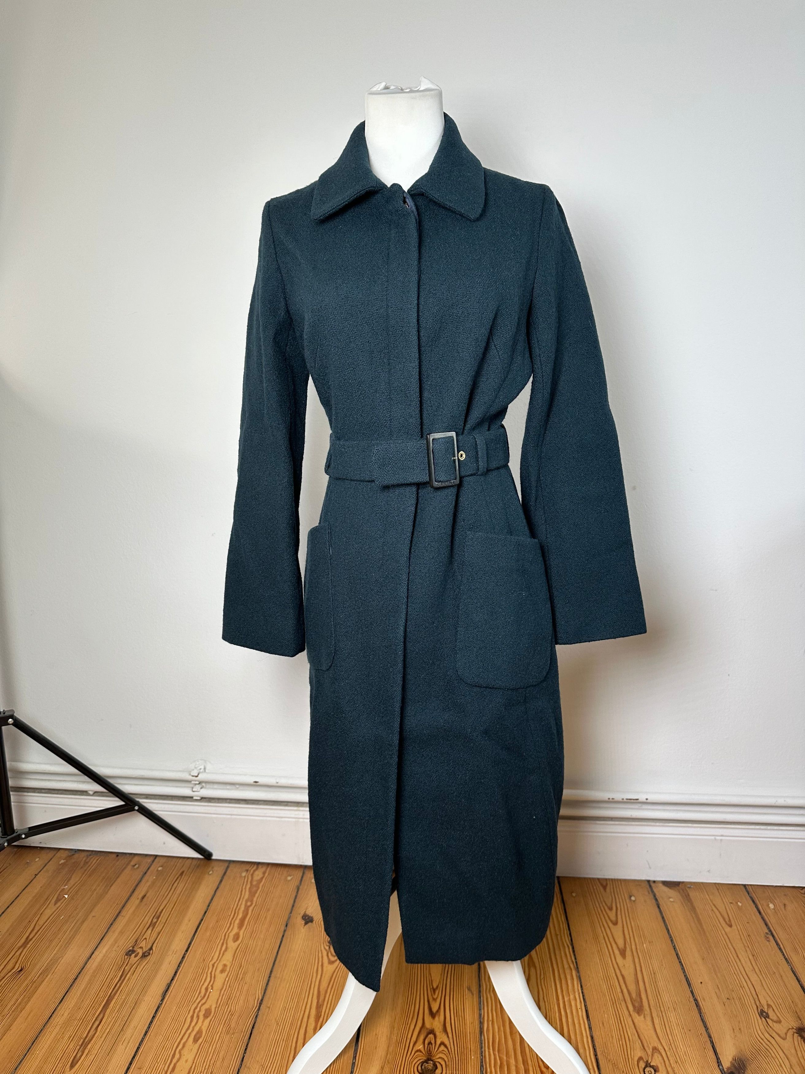Celine Vintage Paris Wool Single Breasted Belted Trench Coat Teal S Size S / US 4 / IT 40 - 12 Thumbnail