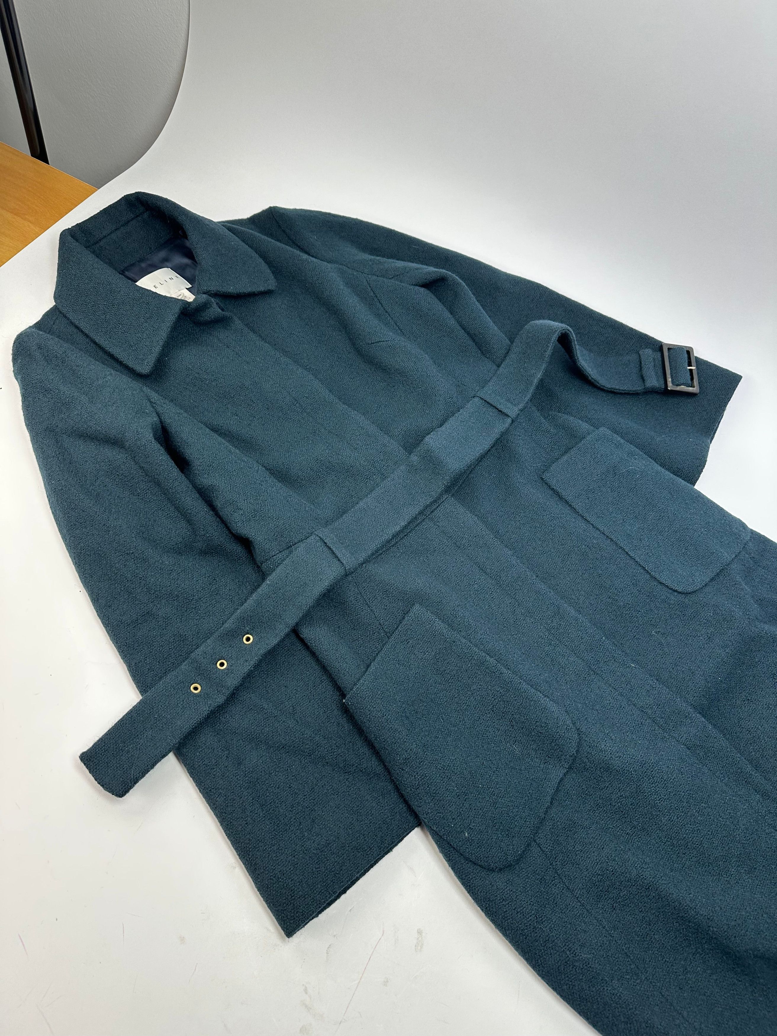 Celine Vintage Paris Wool Single Breasted Belted Trench Coat Teal S Size S / US 4 / IT 40 - 6 Thumbnail