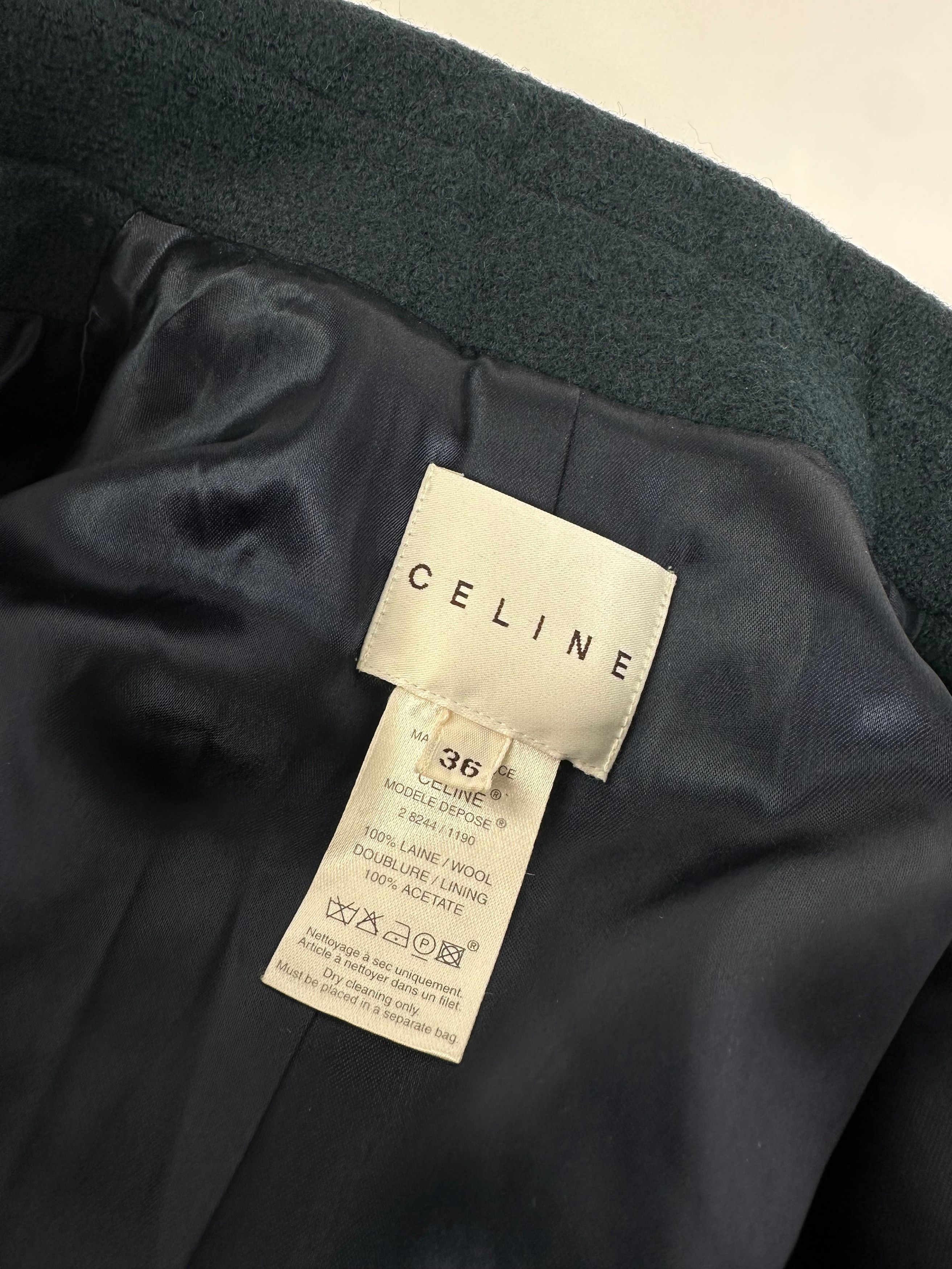 Celine Vintage Paris Wool Single Breasted Belted Trench Coat Teal S Size S / US 4 / IT 40 - 8 Thumbnail