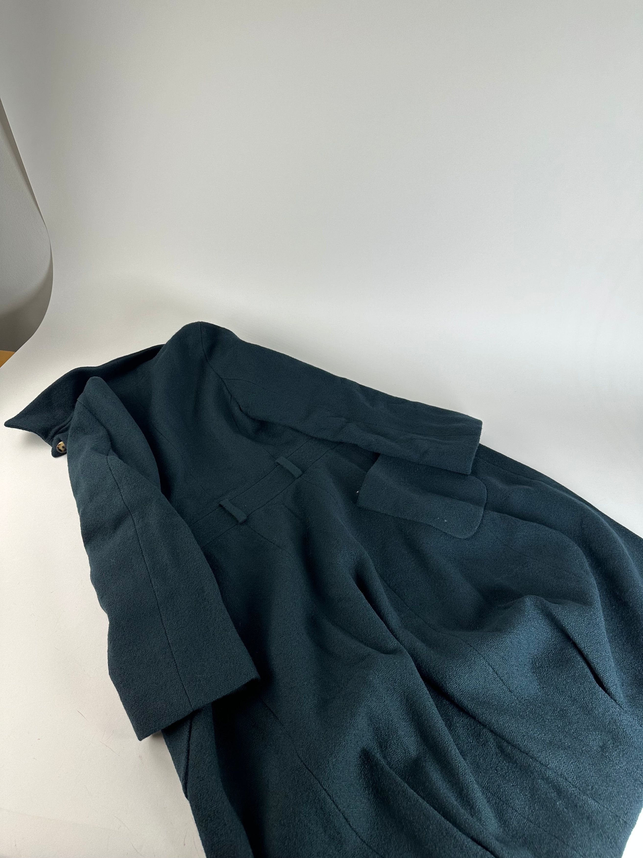 Celine Vintage Paris Wool Single Breasted Belted Trench Coat Teal S Size S / US 4 / IT 40 - 11 Thumbnail
