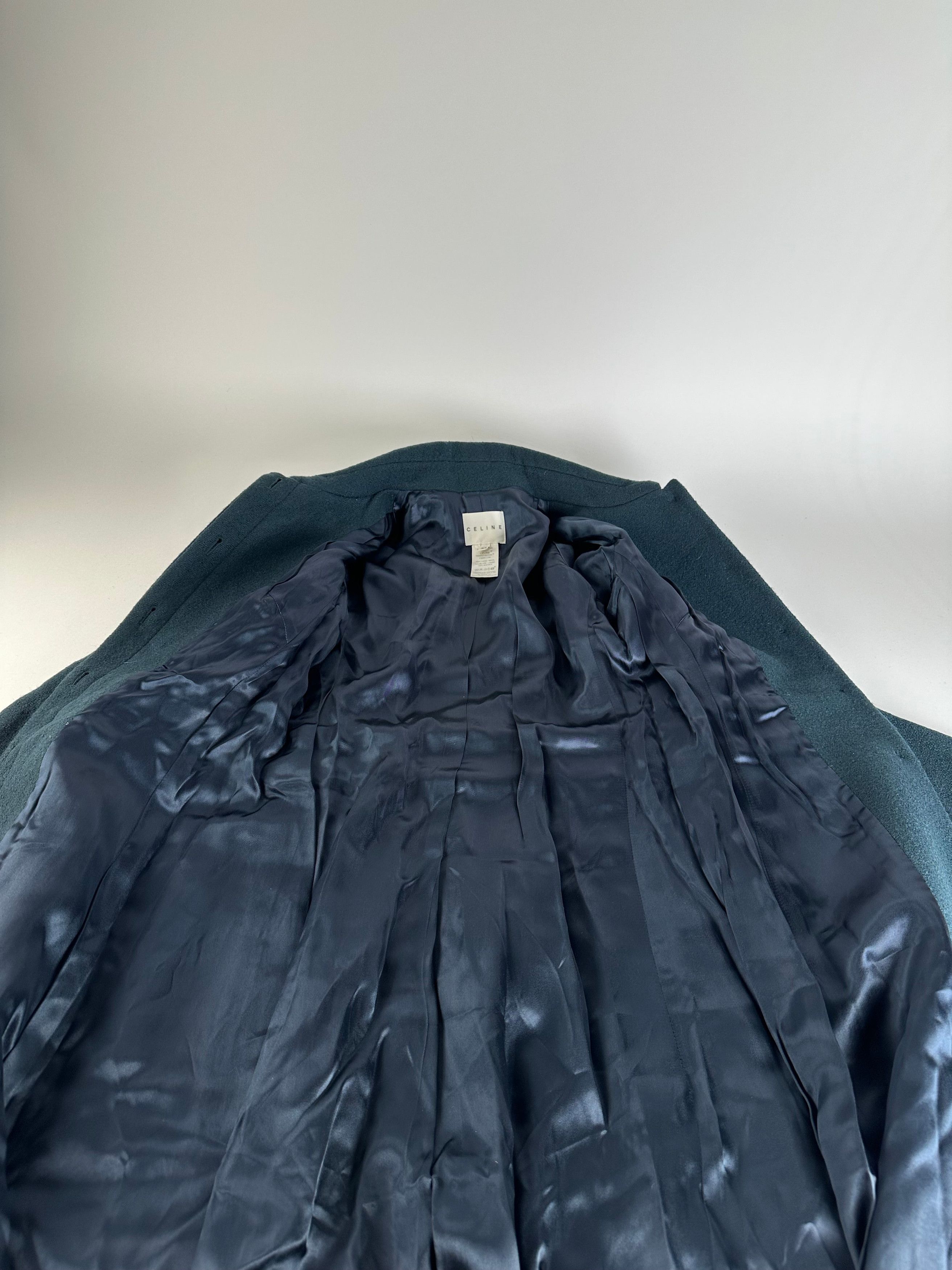 Celine Vintage Paris Wool Single Breasted Belted Trench Coat Teal S Size S / US 4 / IT 40 - 10 Thumbnail