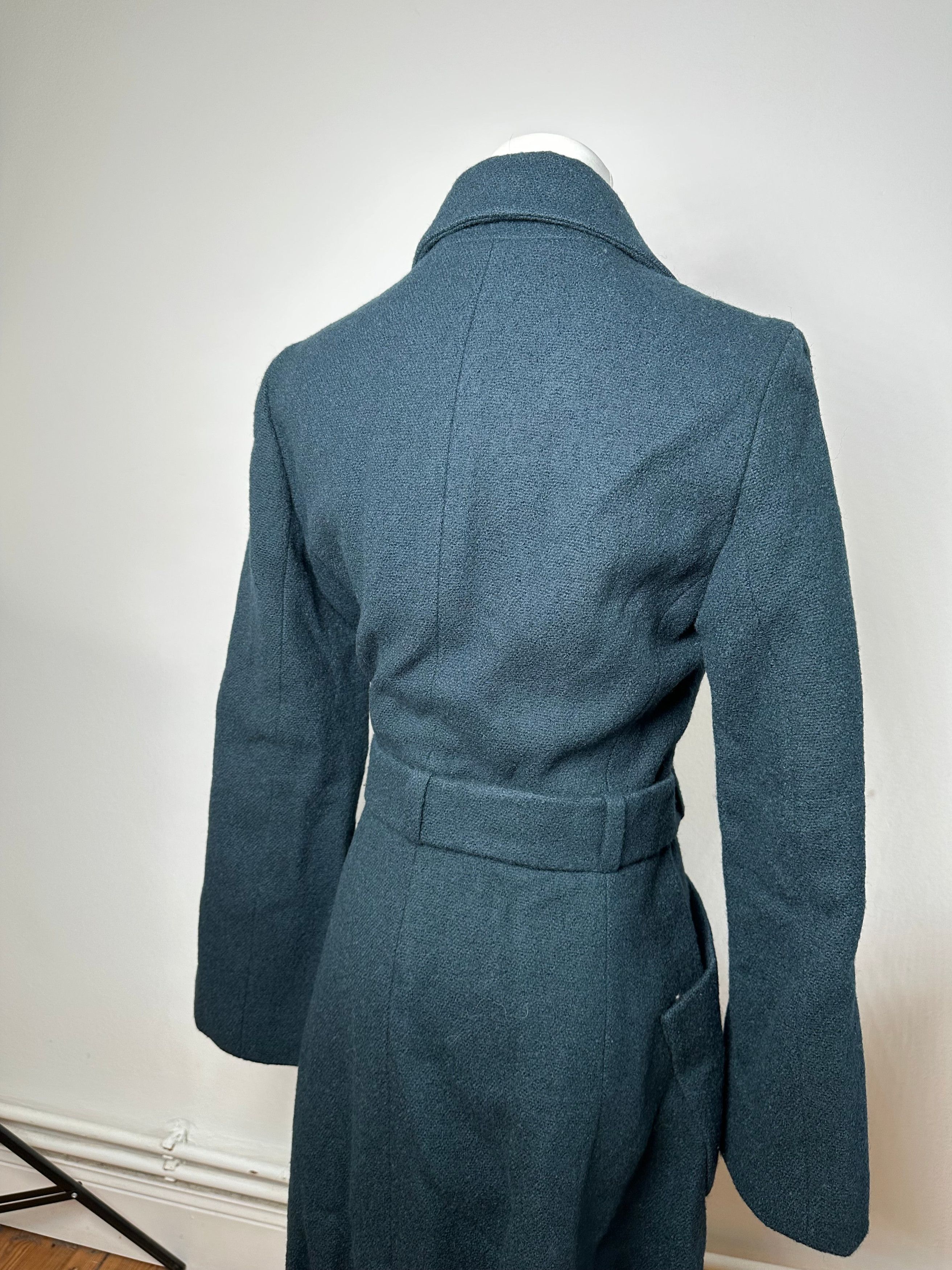 Celine Vintage Paris Wool Single Breasted Belted Trench Coat Teal S Size S / US 4 / IT 40 - 14 Thumbnail