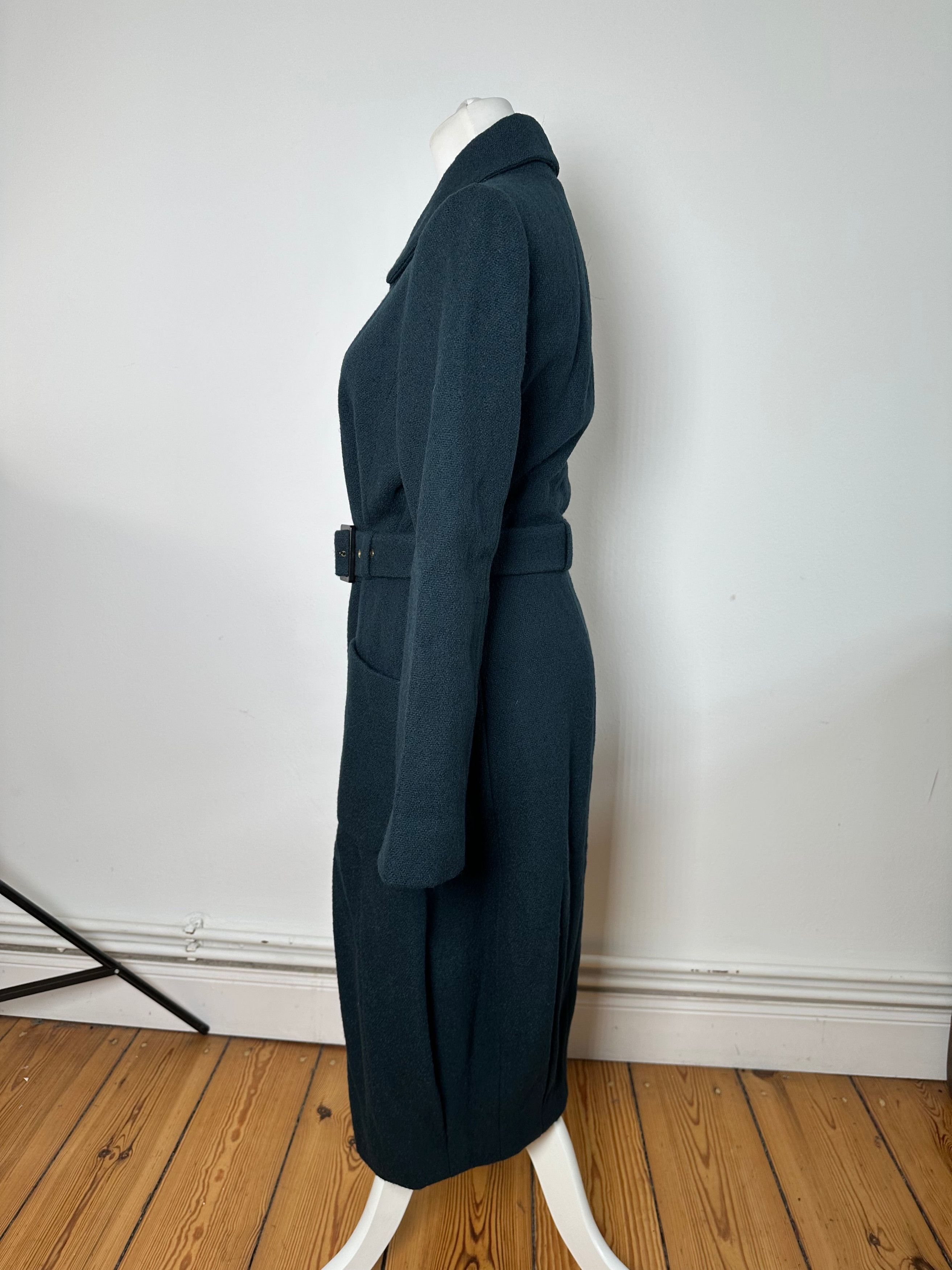 Celine Vintage Paris Wool Single Breasted Belted Trench Coat Teal S Size S / US 4 / IT 40 - 3 Thumbnail